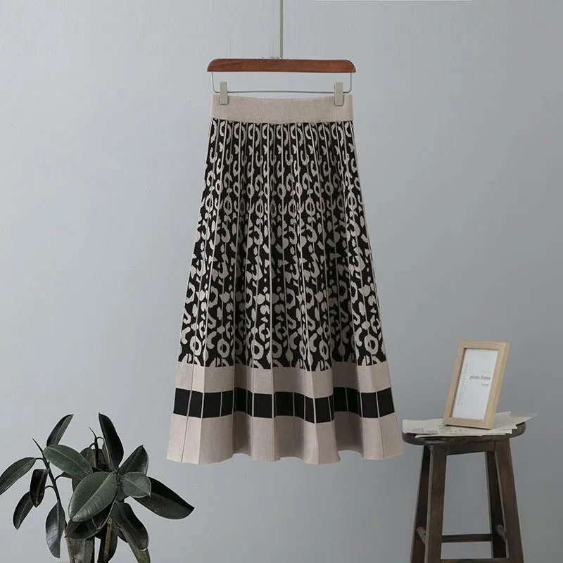 Pre Order:  Lines and Curls Contrast Knitted Skirt