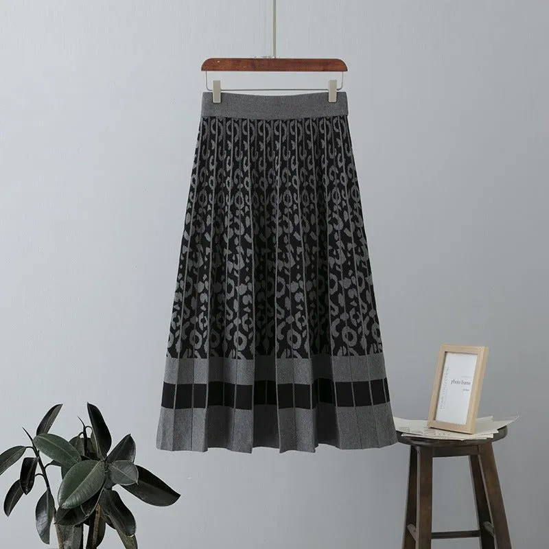 Pre Order:  Lines and Curls Contrast Knitted Skirt