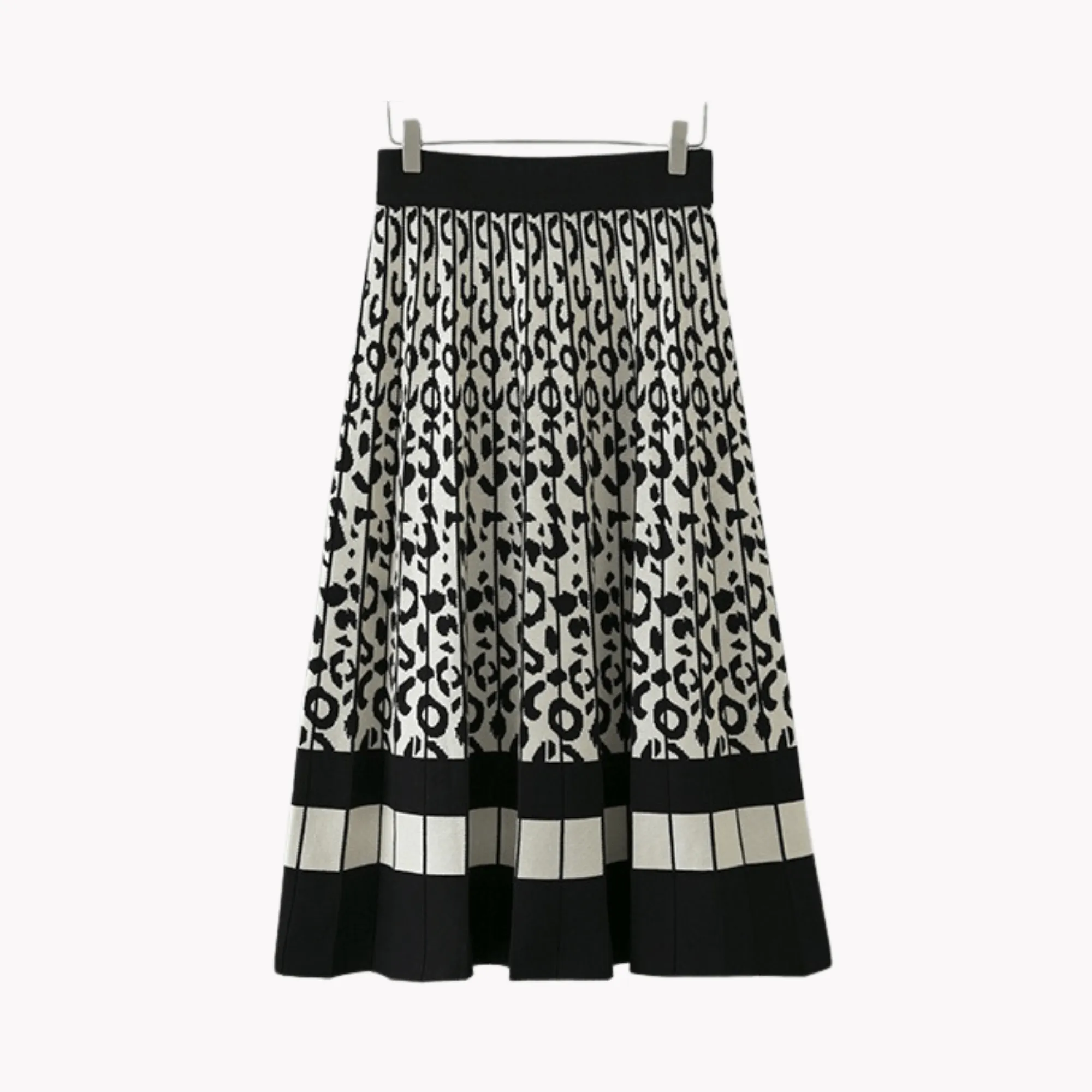 Pre Order:  Lines and Curls Contrast Knitted Skirt