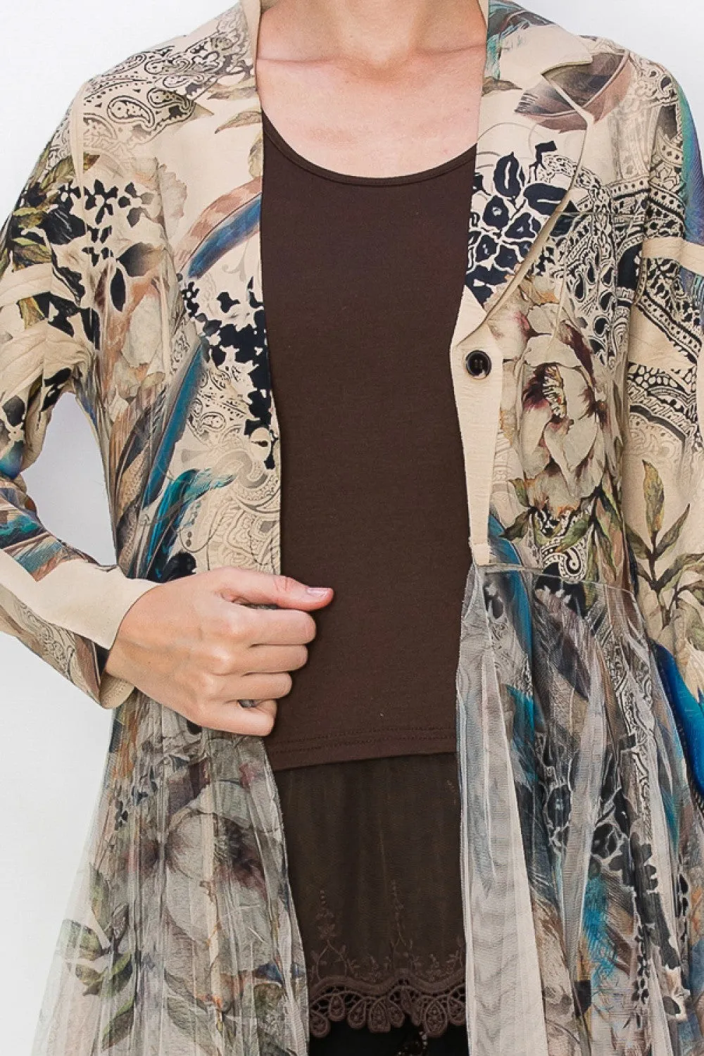 Printed Blazer With Long Mesh Layer