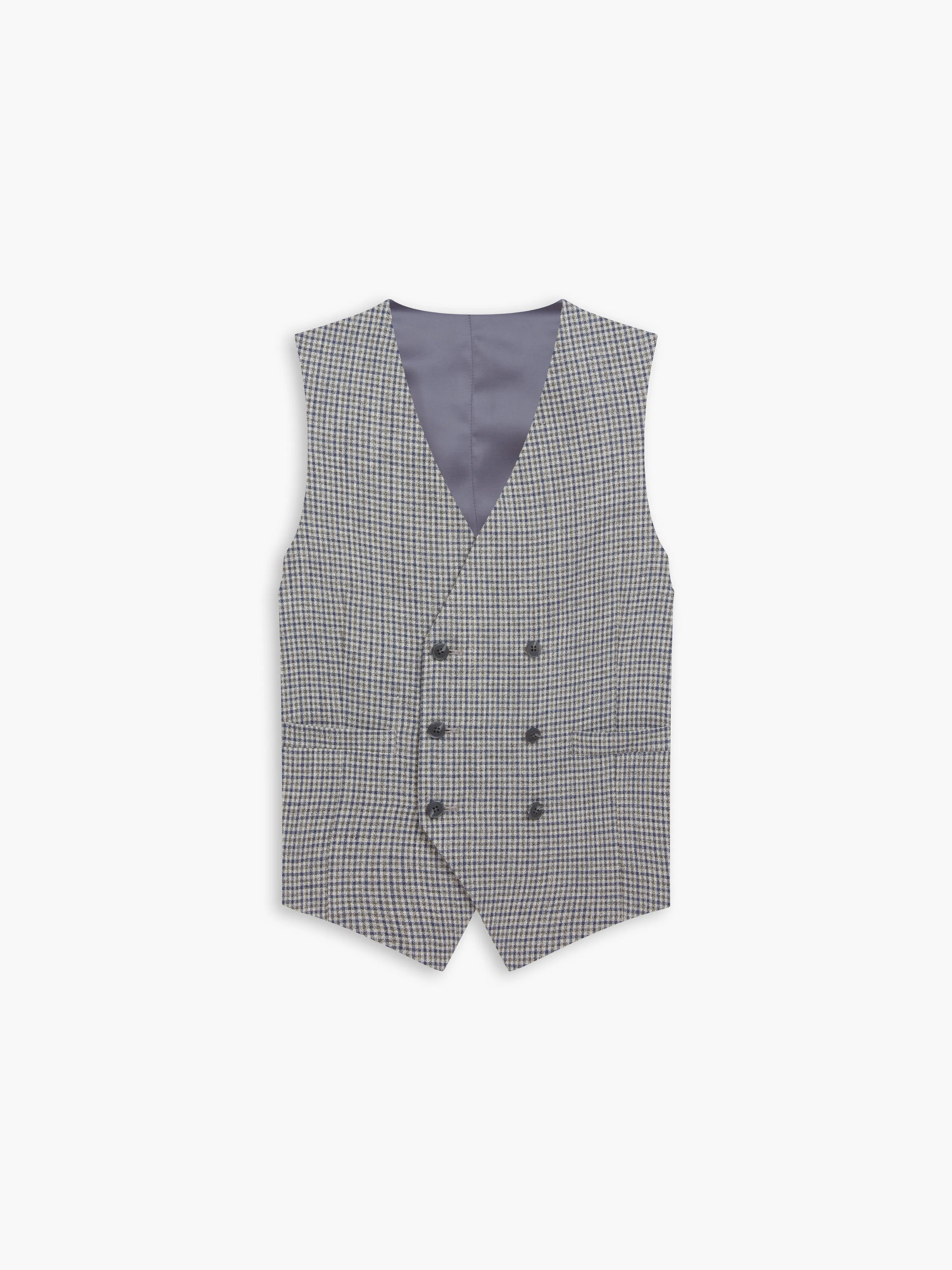 Ravello Italian Summer Slim Fit Grey and Navy Microcheck Waistcoat