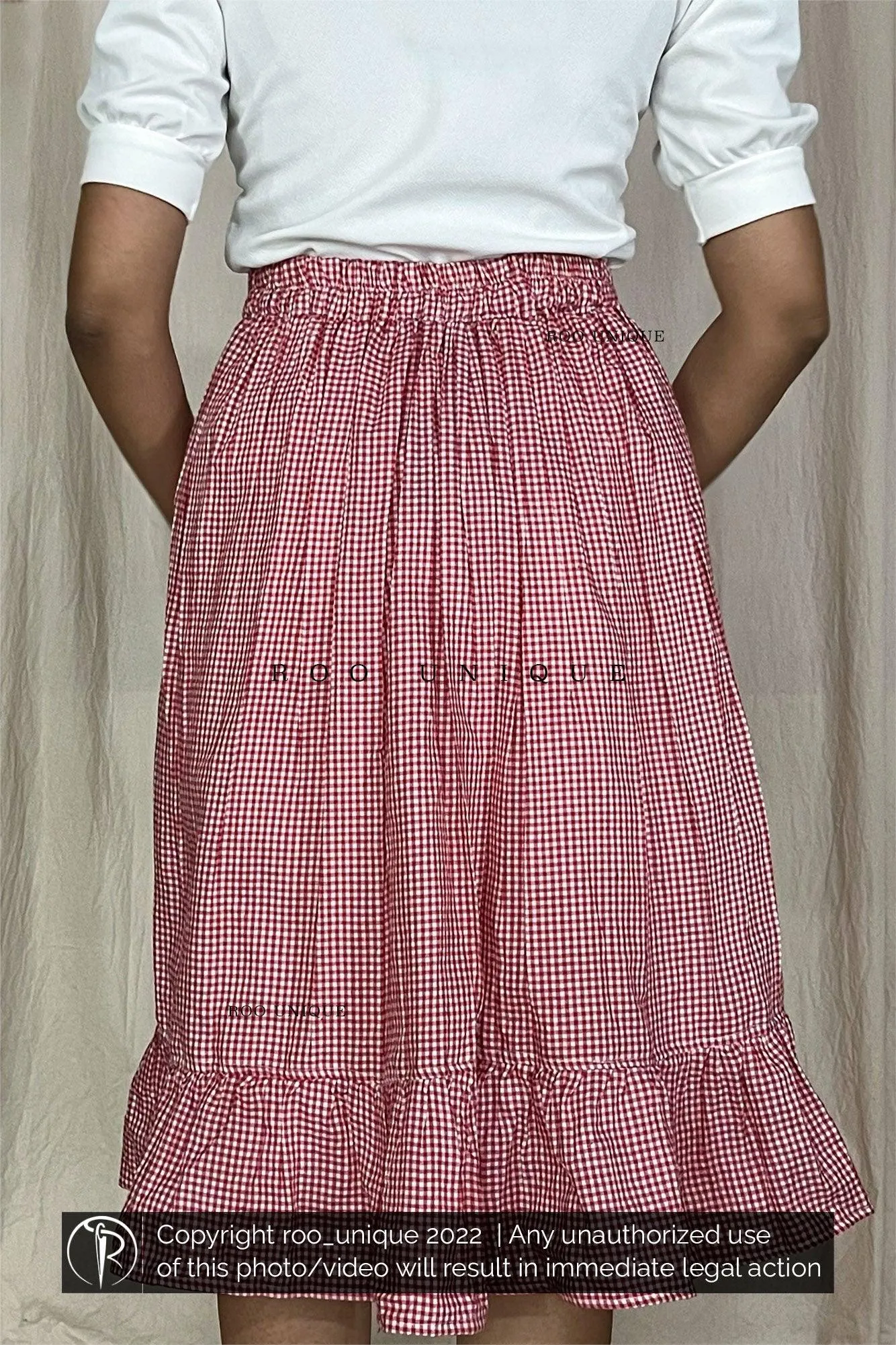 Red and White Check Skirt Only