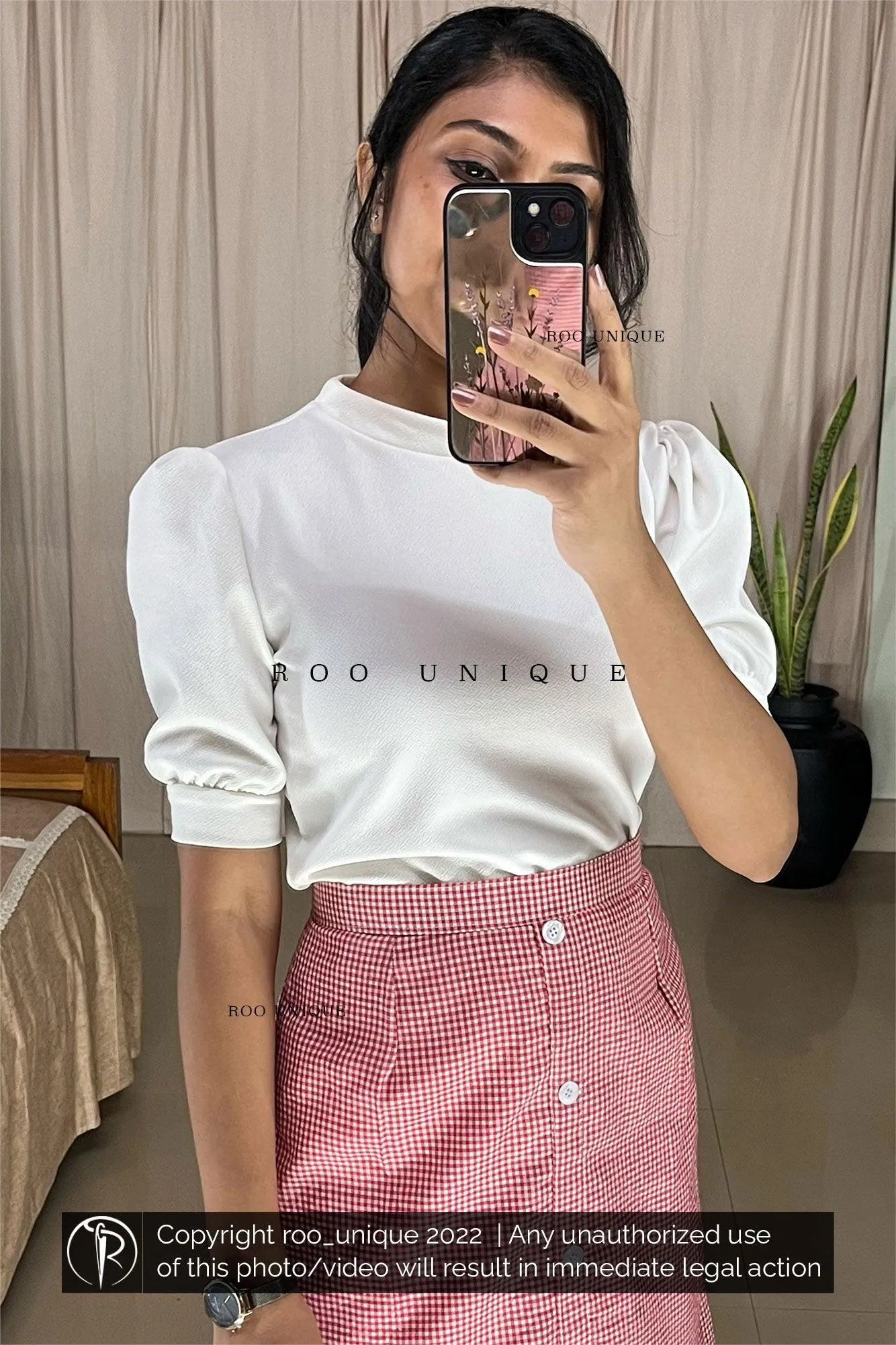 Red and White Check Skirt Only