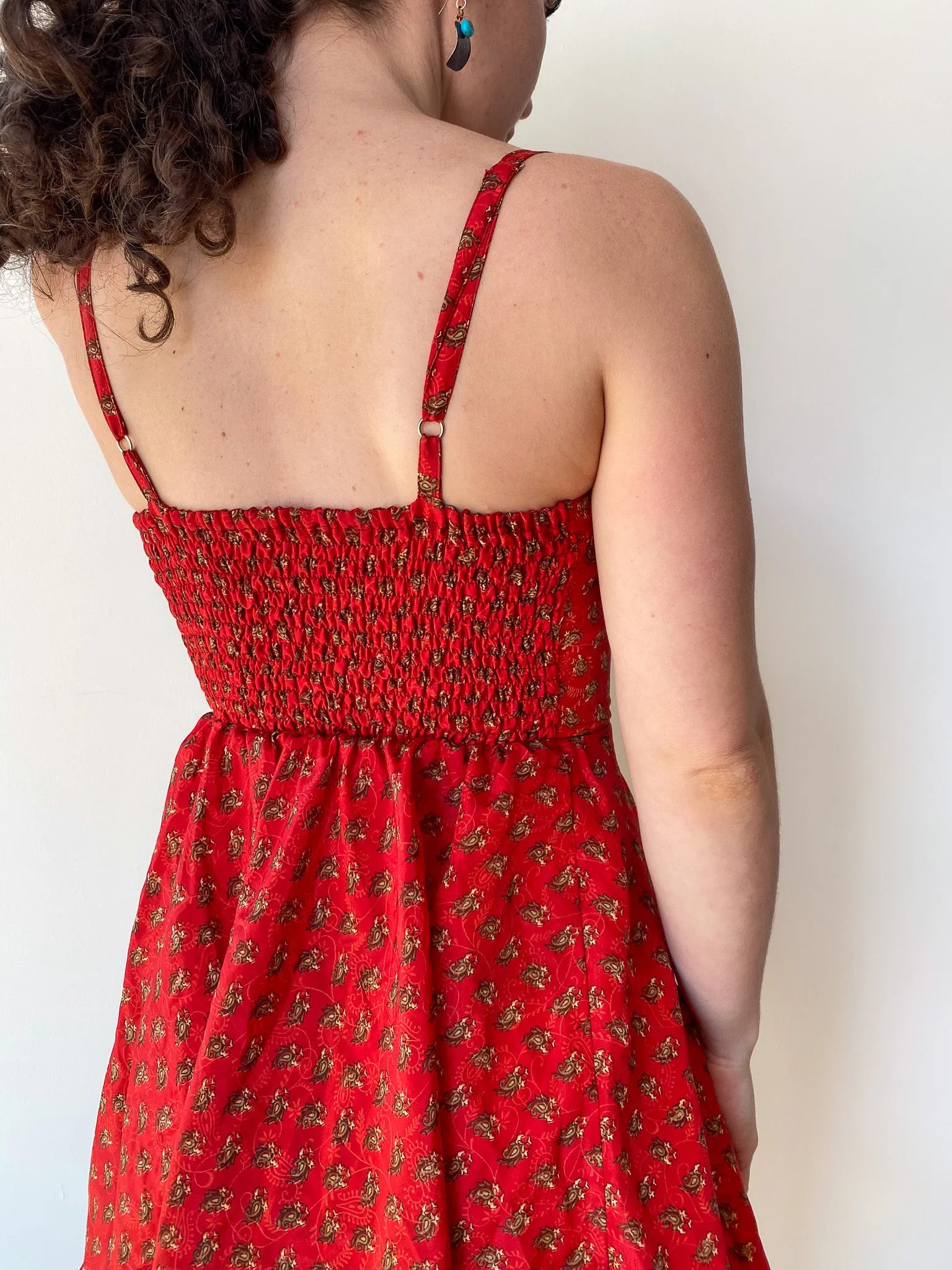 Red Paisley Slip Dress—[S]