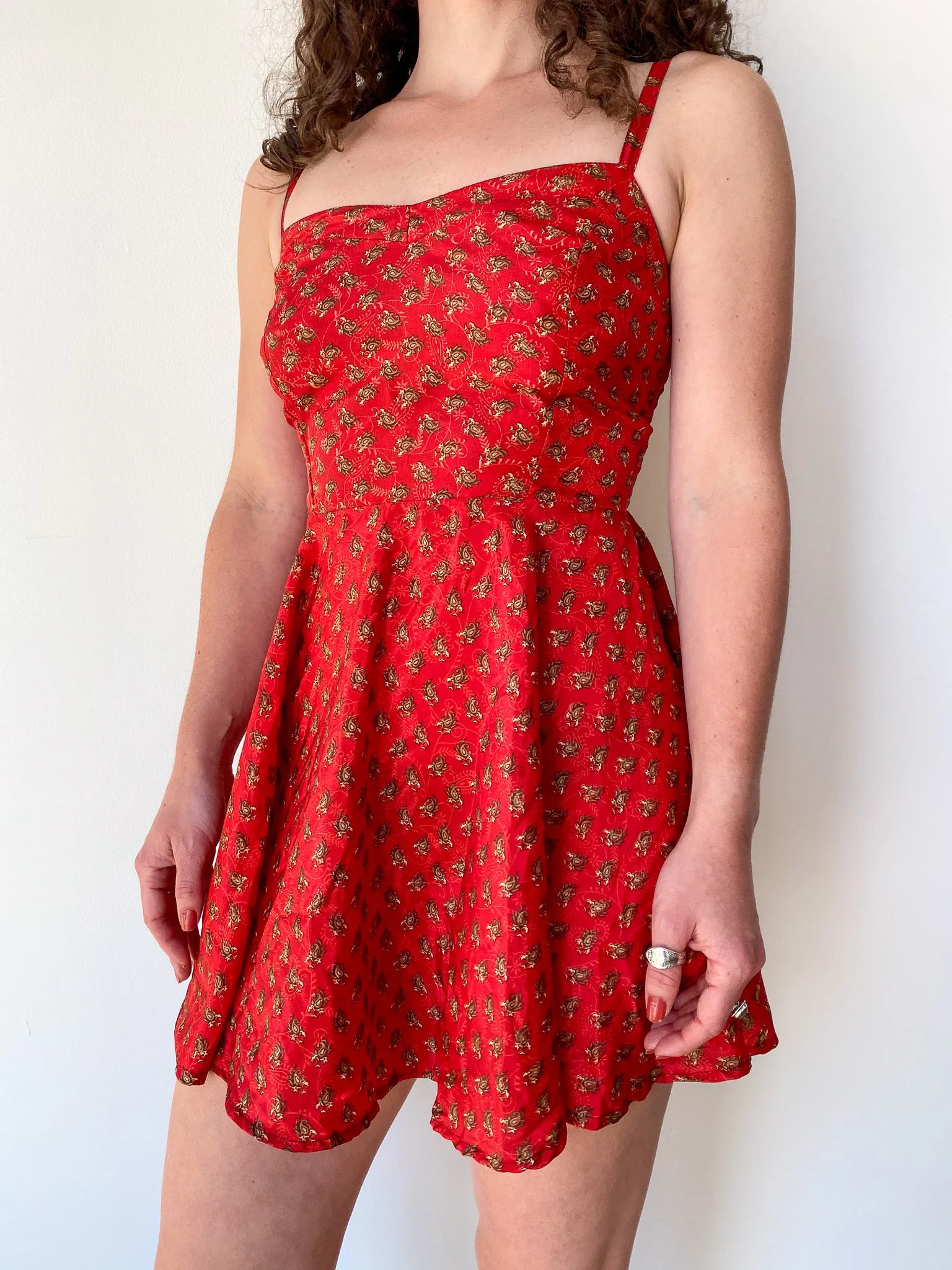 Red Paisley Slip Dress—[S]