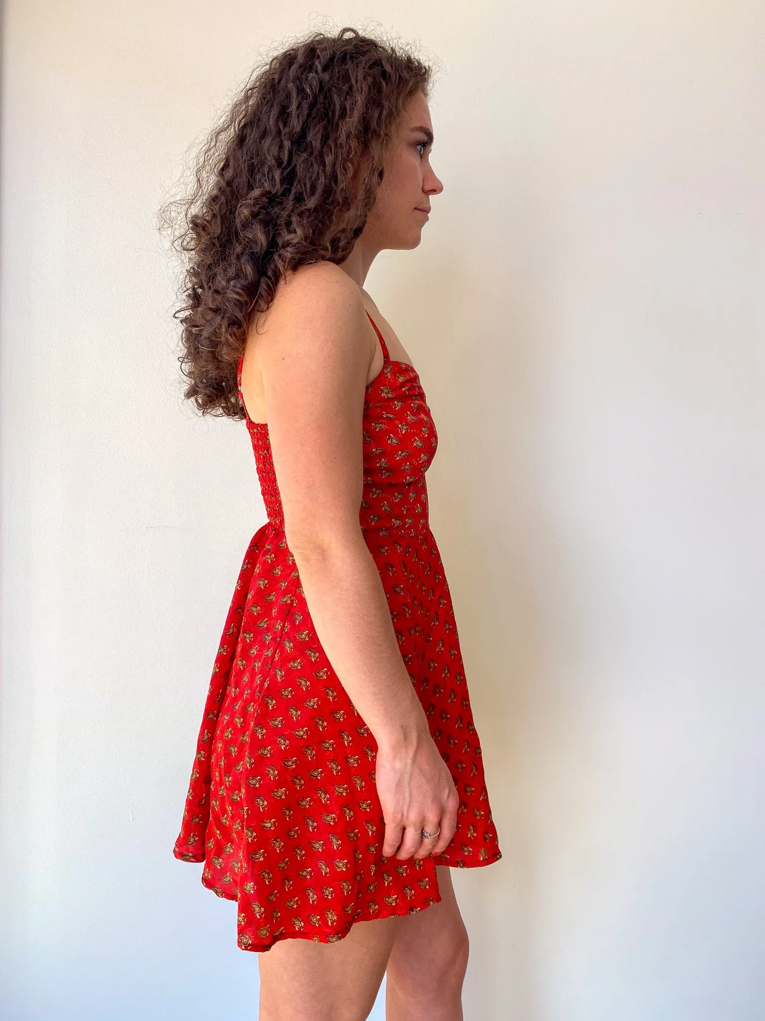 Red Paisley Slip Dress—[S]