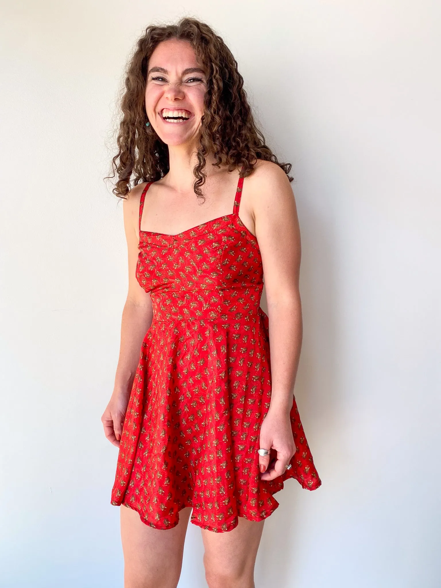 Red Paisley Slip Dress—[S]