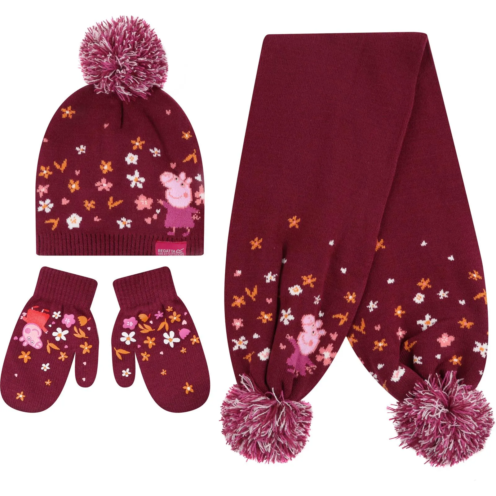 Regatta Kids Peppa Pig Pom Pom Hat, Scarf & Glove Set