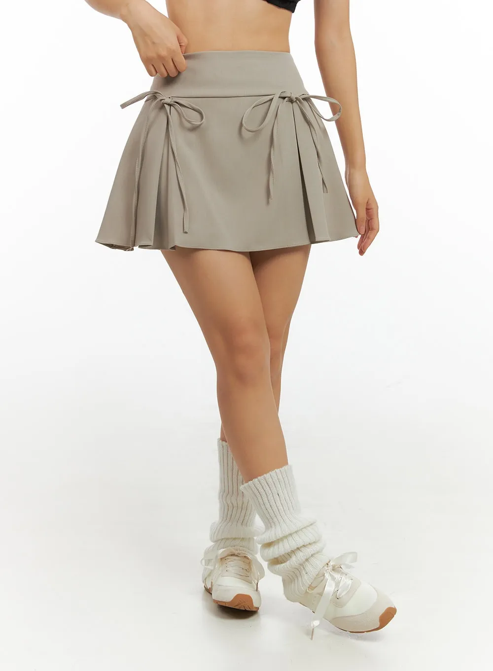 Ribbon Pleated Mini Skirt IS402