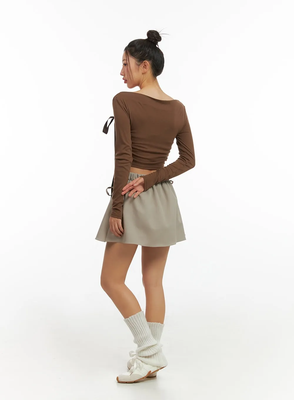 Ribbon Pleated Mini Skirt IS402