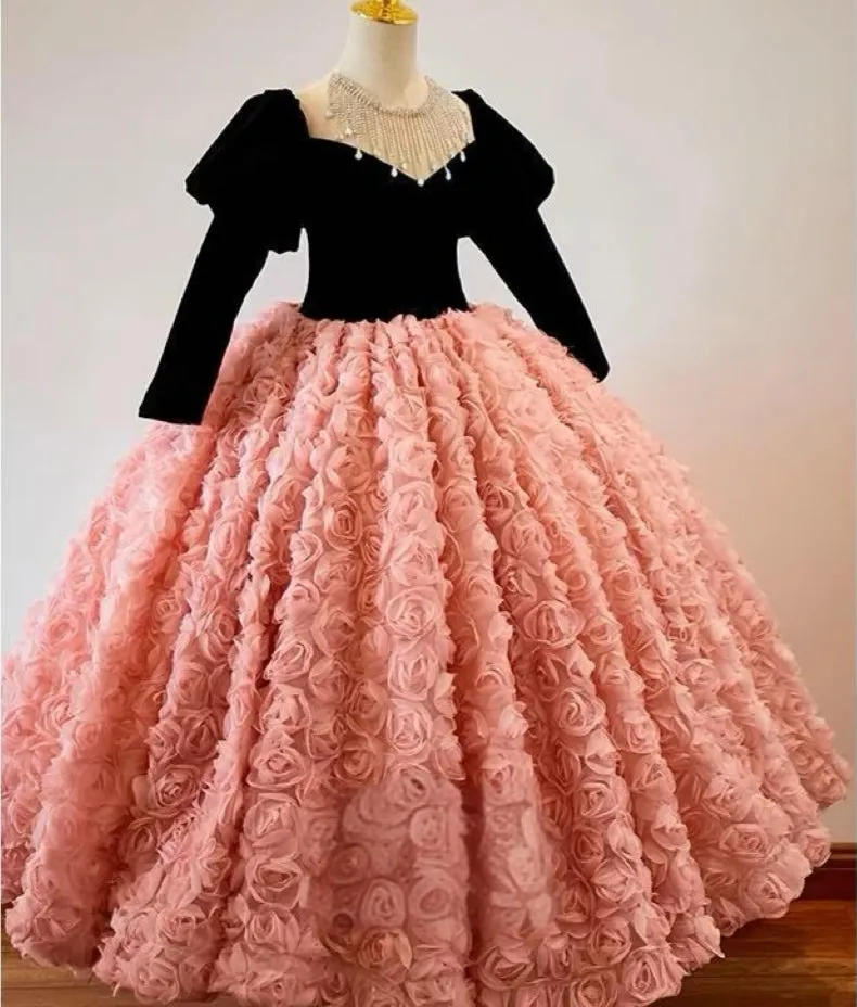 Rose Golden Fairy Tale Princess Dress Elegant Layered Girls' Dress