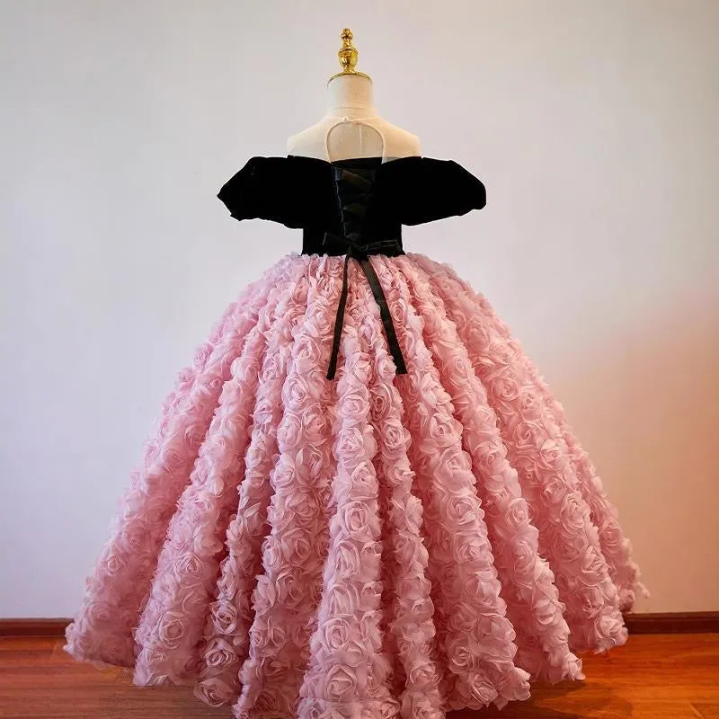 Rose Golden Fairy Tale Princess Dress Elegant Layered Girls' Dress