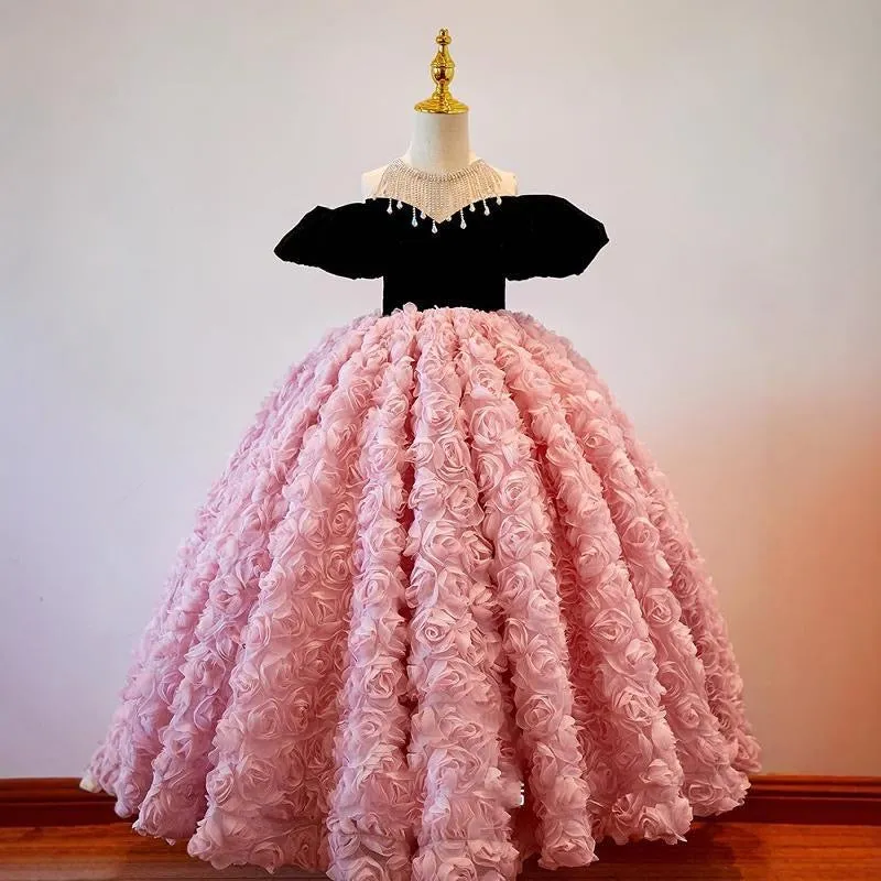 Rose Golden Fairy Tale Princess Dress Elegant Layered Girls' Dress