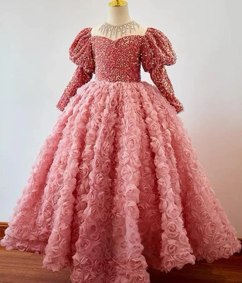 Rose long sleeve Golden Fairy Tale Princess Dress Elegant Layered Girls' Dress