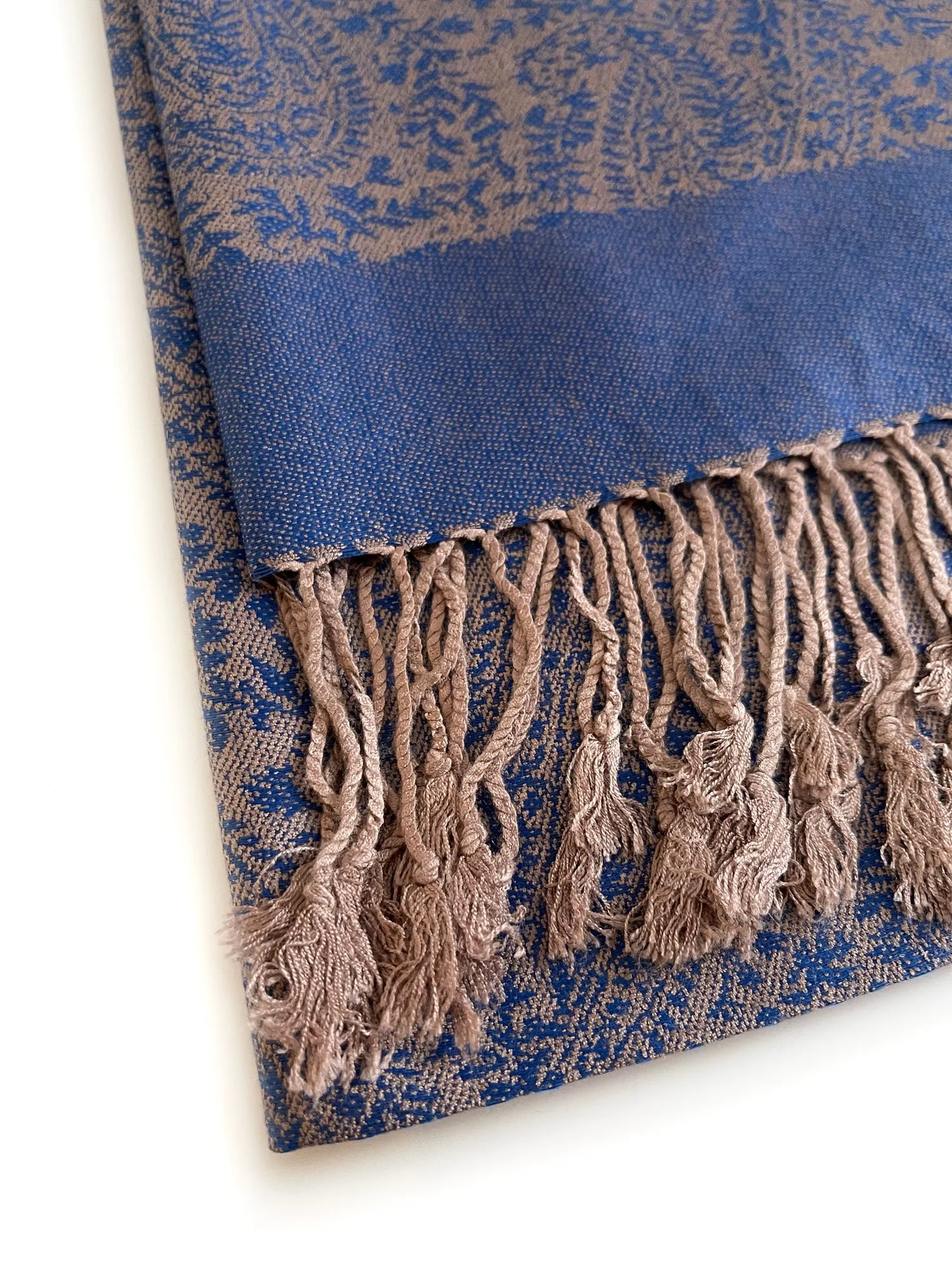 ROYAL BLUE PAISLEY PRINT REVERSIBLE PASHMINA SHAWL SCARF