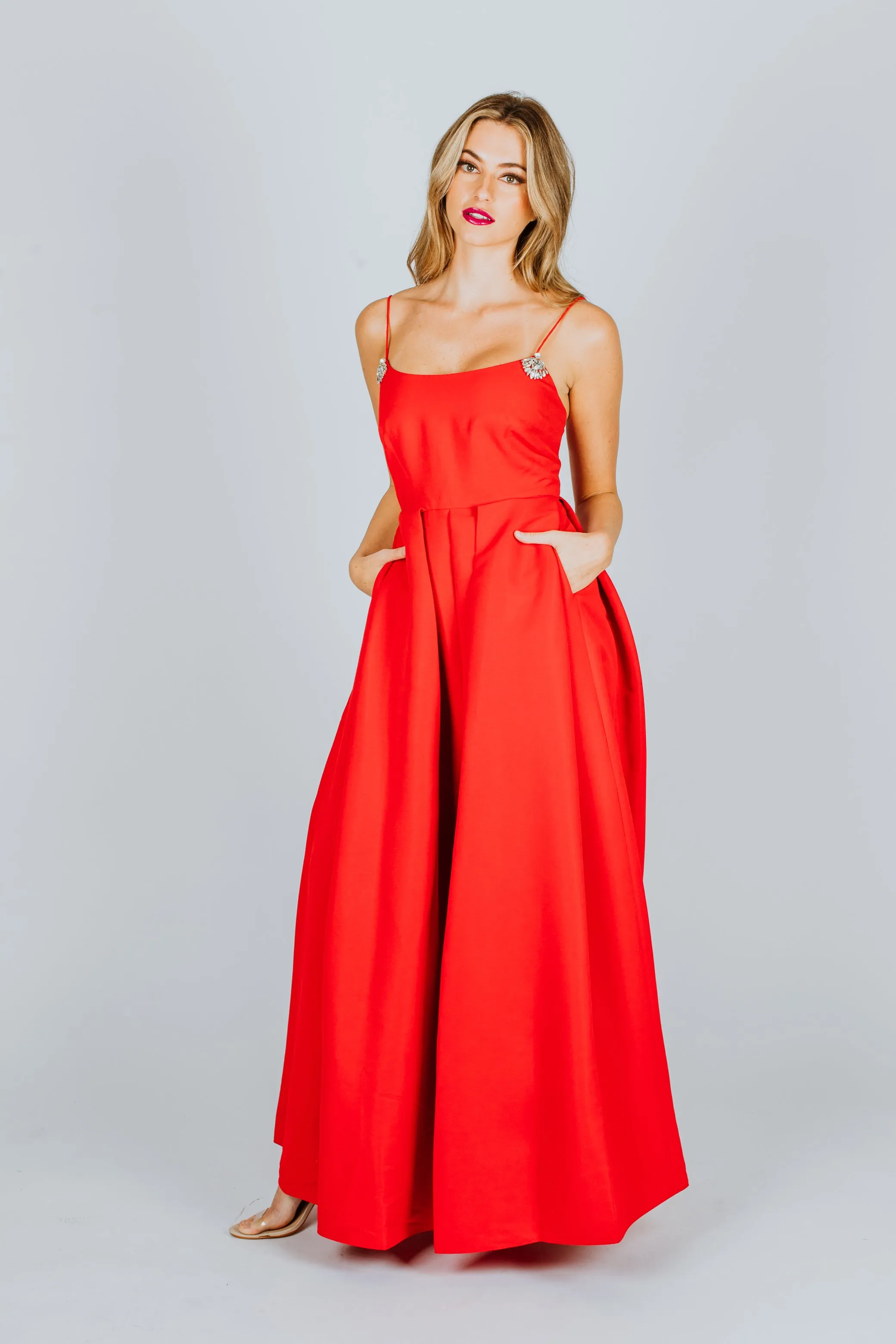 Sachin & Babi Gwen Pleated Ballgown Cherry Red