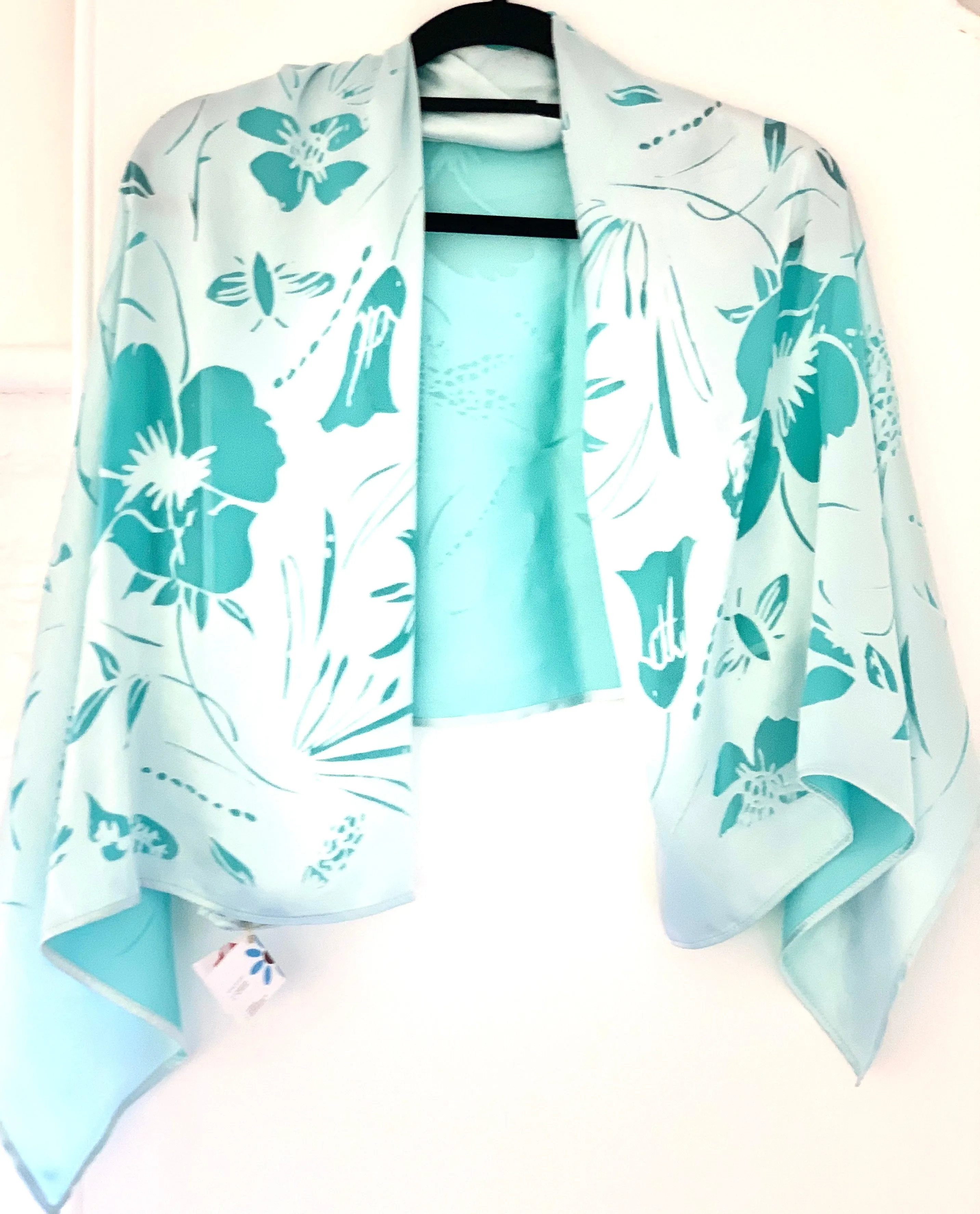 Shiny silver / Aqua Blue inspired Silk Velvet Wrap