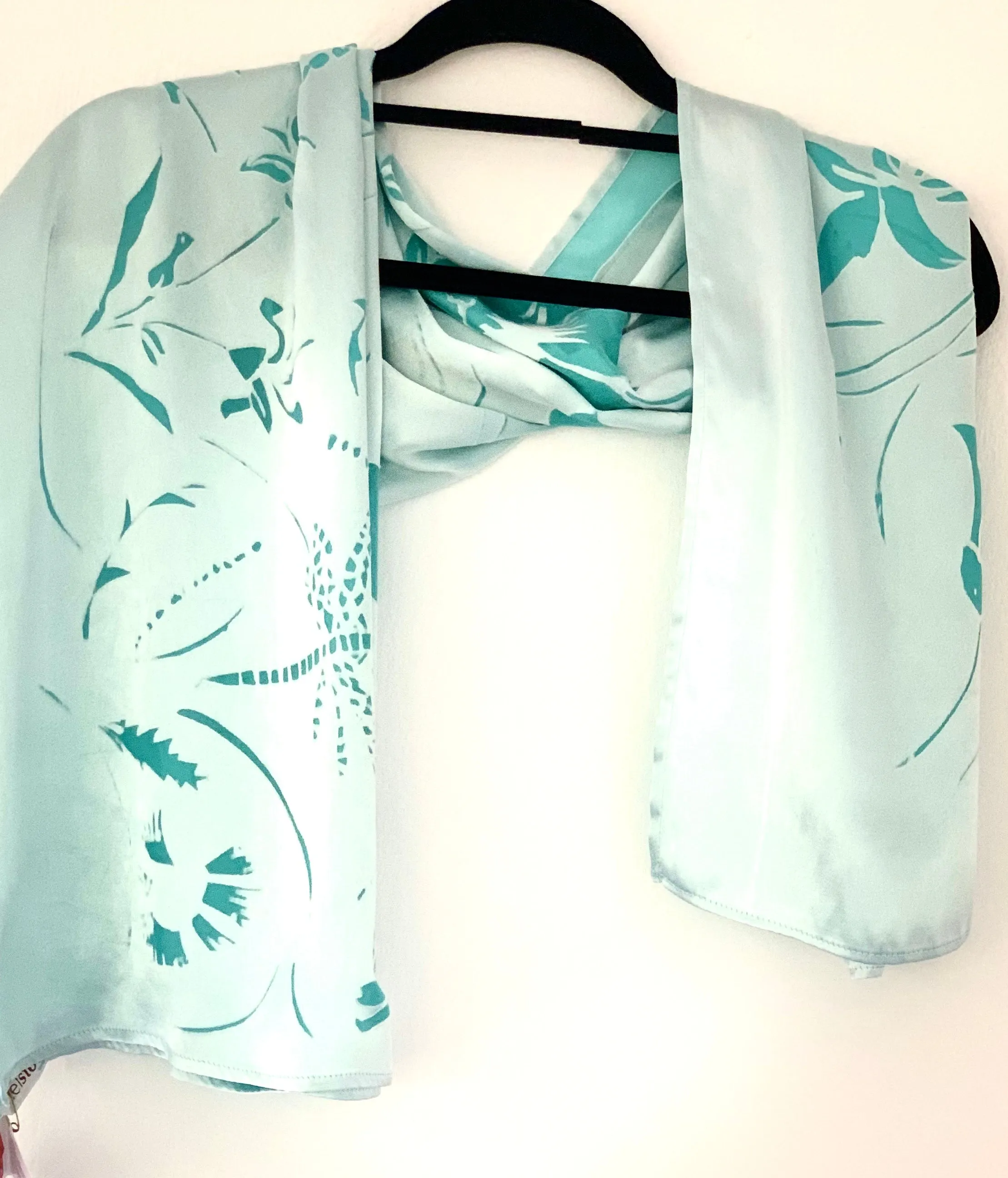 Shiny silver / Aqua Blue inspired Silk Velvet Wrap