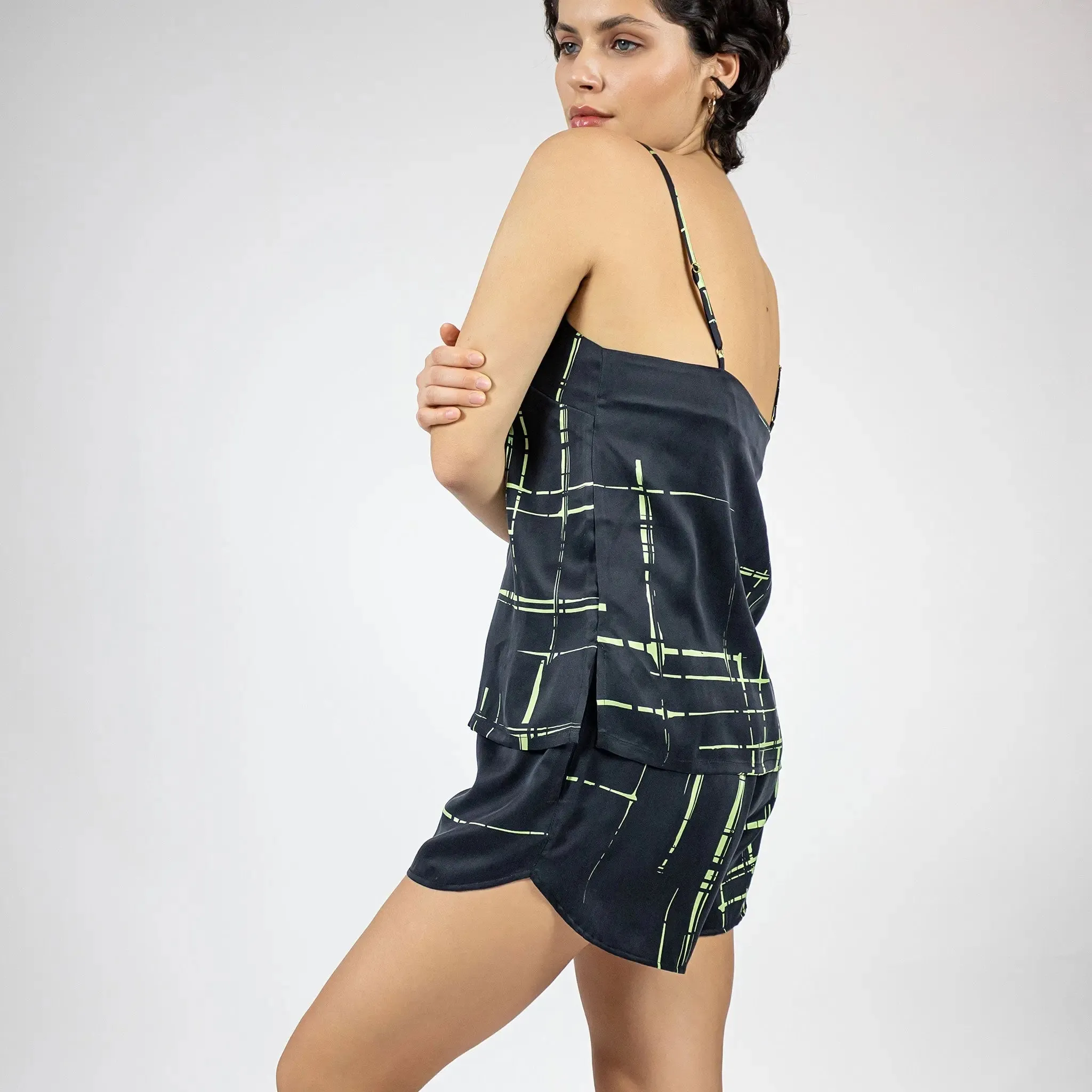 Silk Dreamscape Black Check Camisole