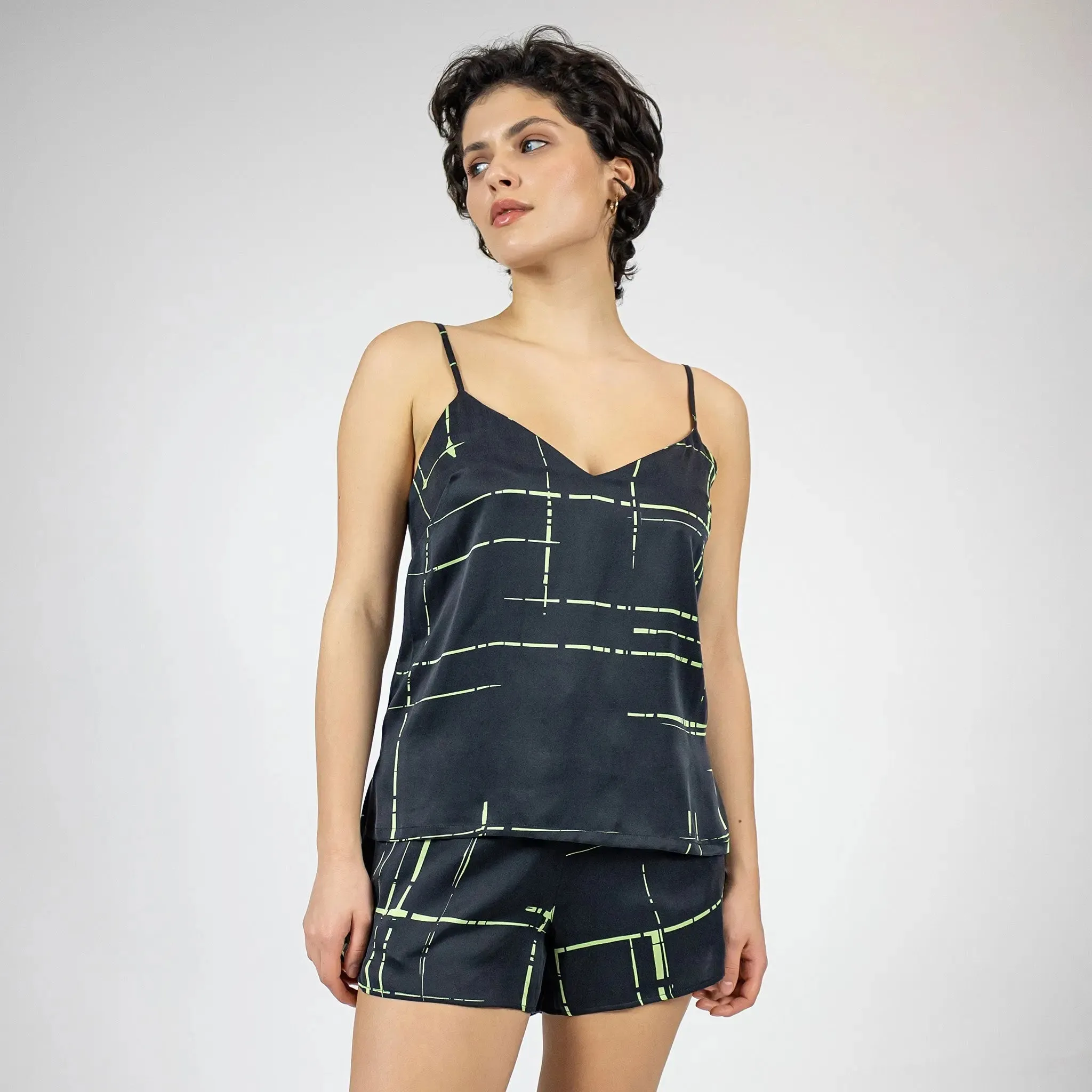 Silk Dreamscape Black Check Camisole