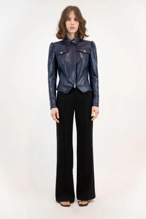 SIMKHAI - Wyatt Vegan Leather Zip Up Jacket in Midnight