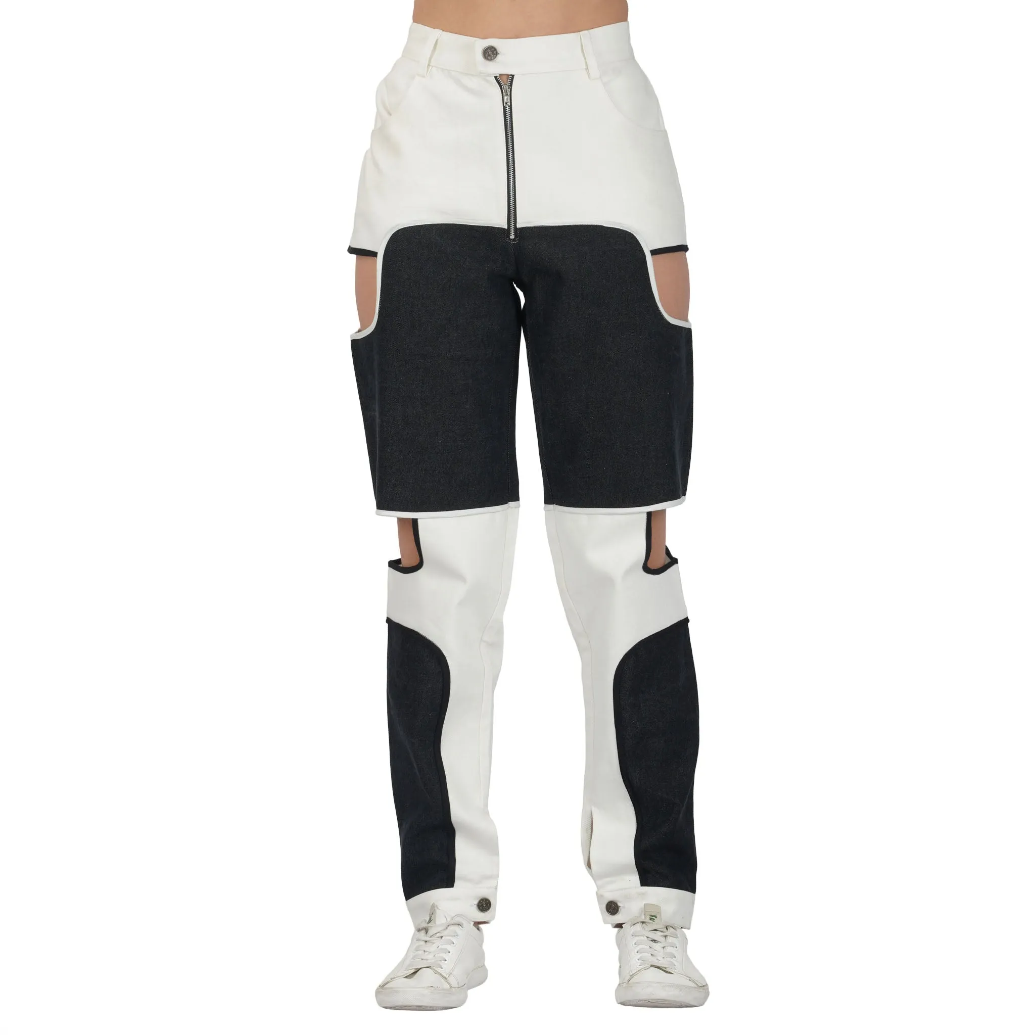 SLAY. Women's Black & White Colorblock Jeans & Crop Top Co-ord Set