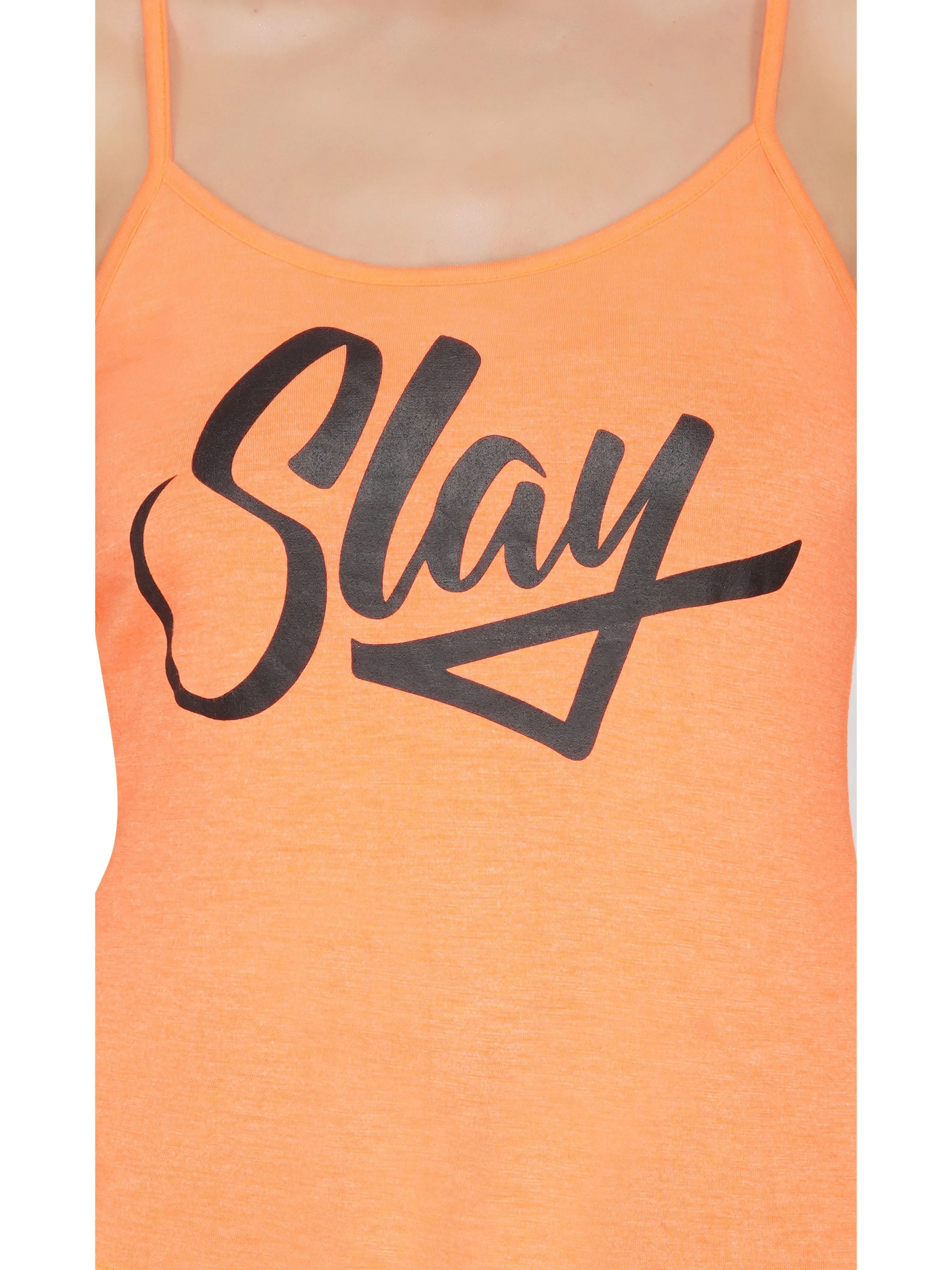 SLAY. Women's Neon Orange Printed Camisole