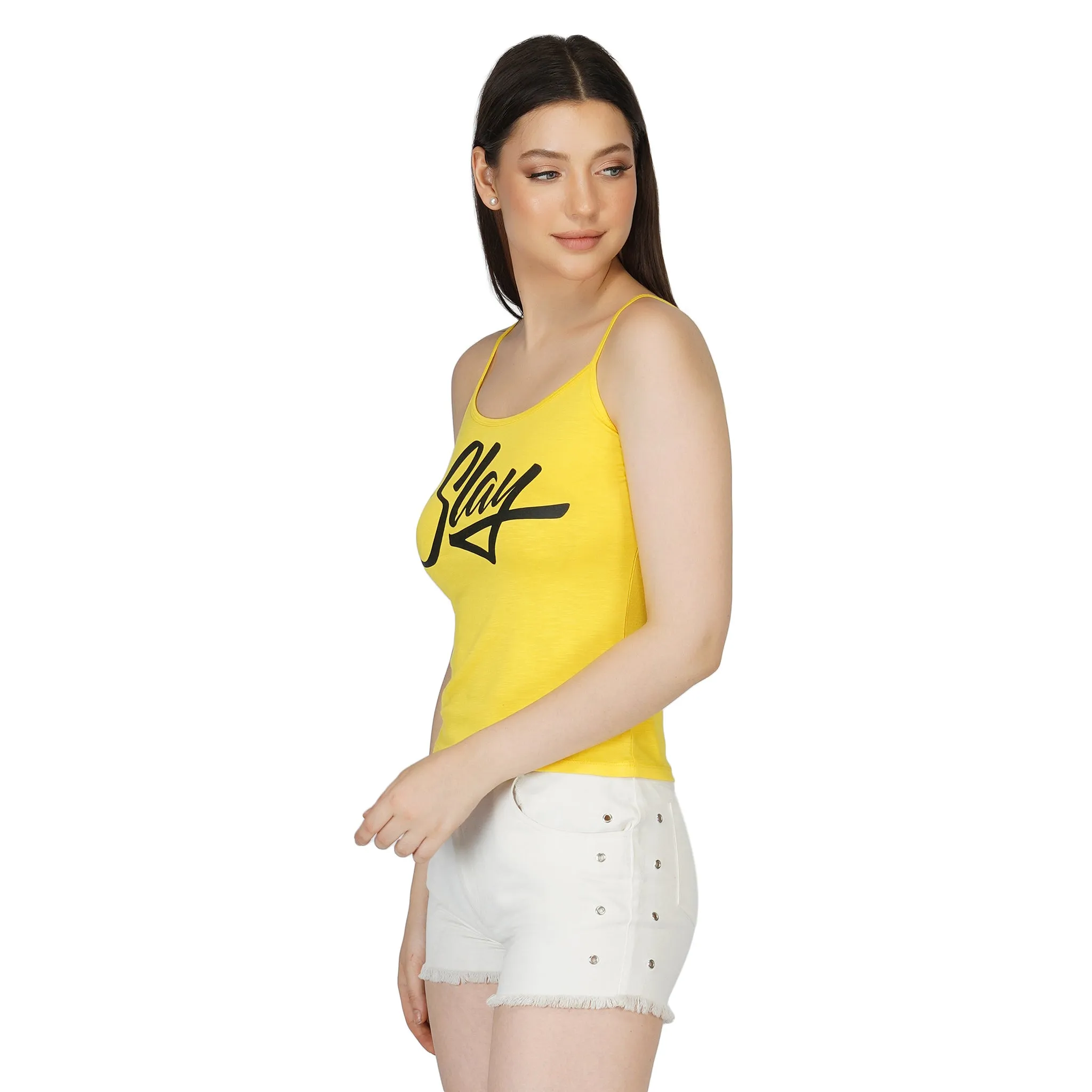 SLAY. Women's Neon Yellow Printed Camisole