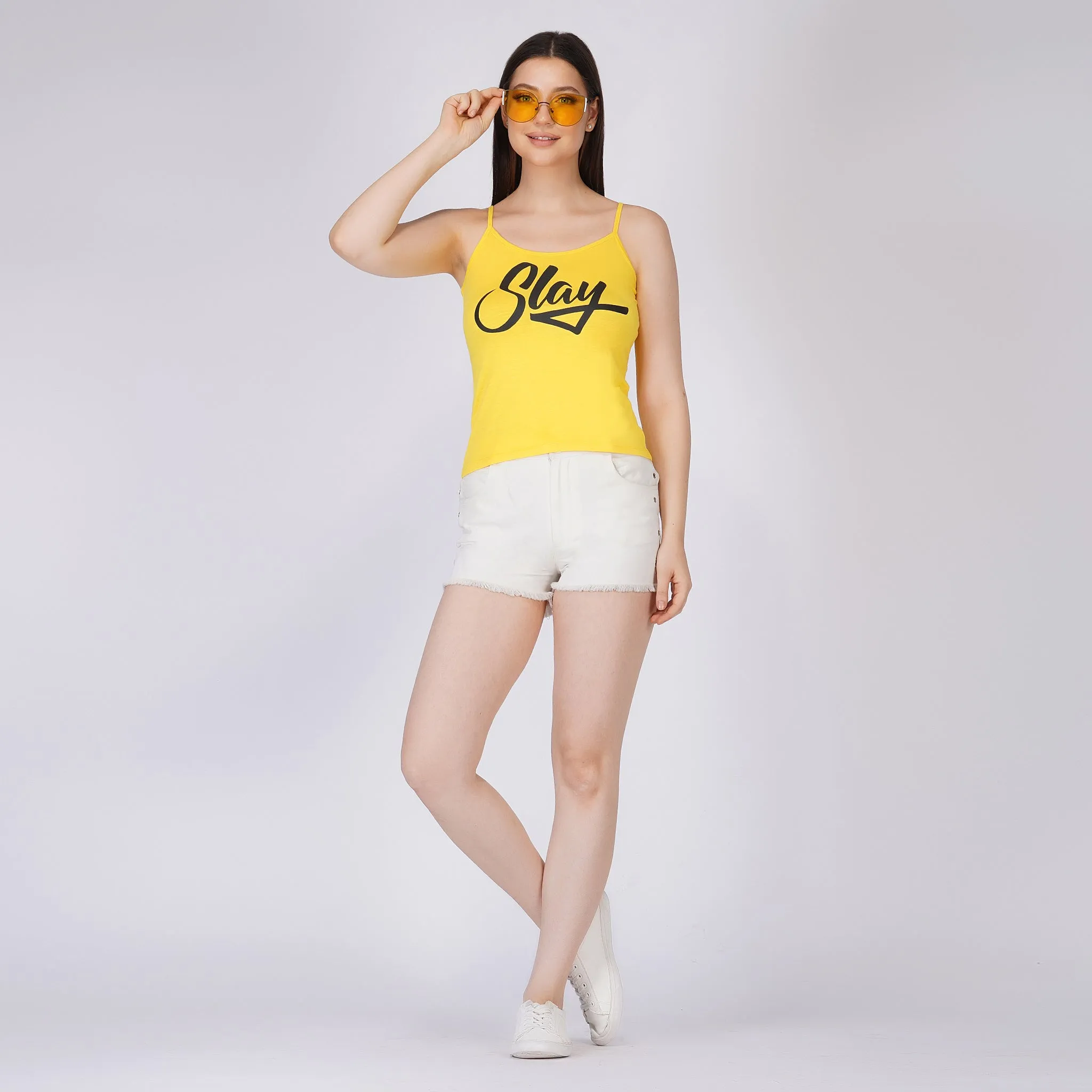 SLAY. Women's Neon Yellow Printed Camisole