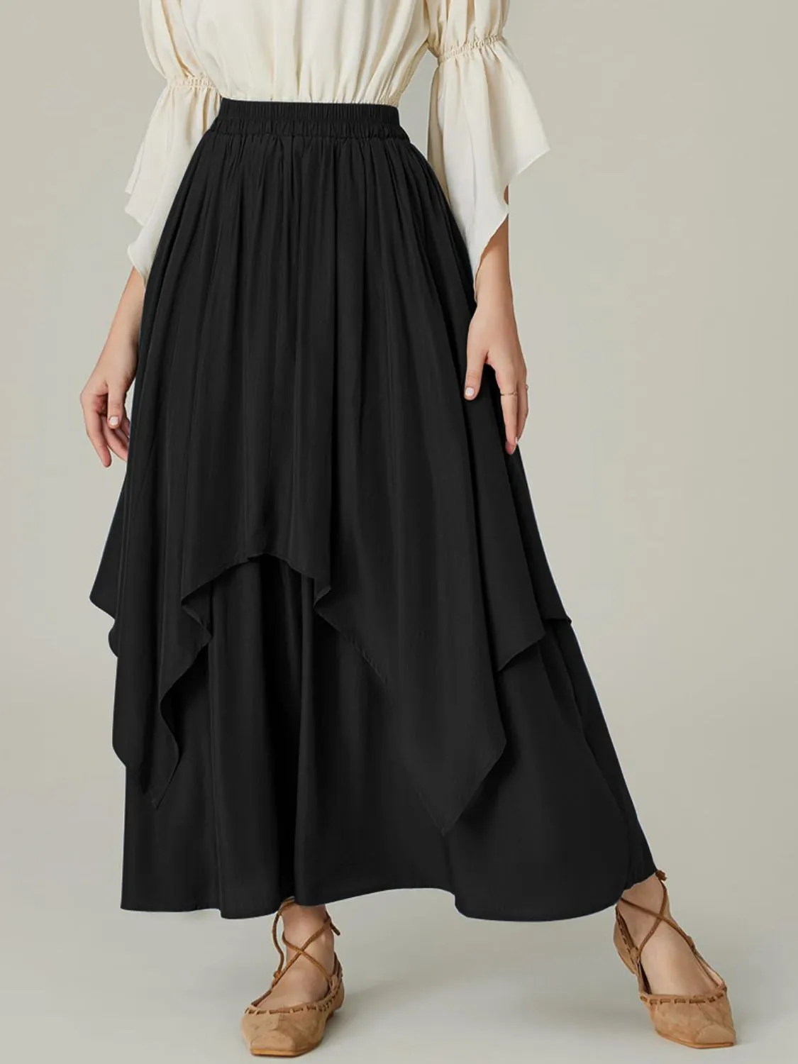 Smocked Waist Band Ruched Layered Skirt