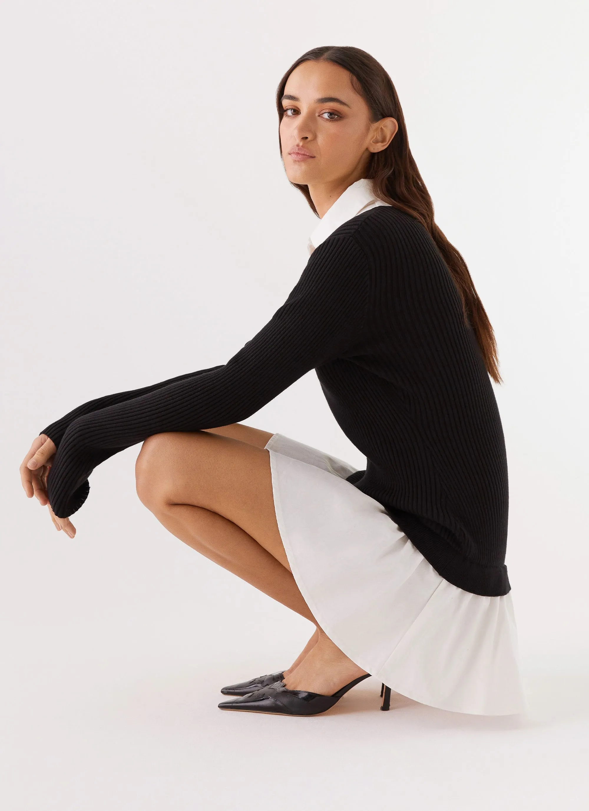 Somerville Knitted Shirt Dress - Black/White