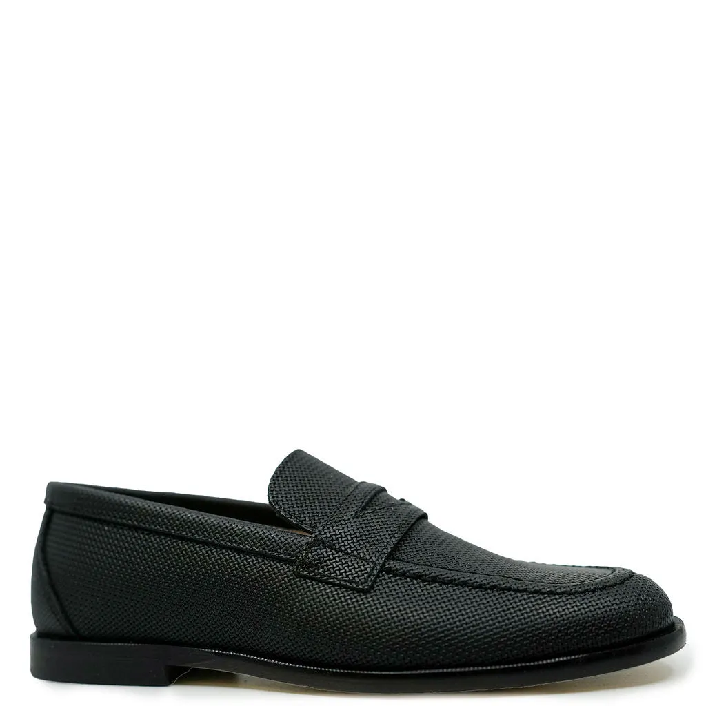 Spain Co Black Textured Penny Dress Shoe