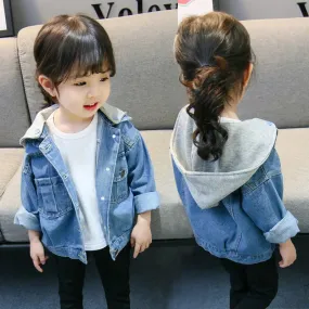 Spring 2-10Yrs Baby Boys Girls Denim Hooded Jacket Kids Clothing Cotton Casual Jeans Outerwear Coats Fall Children Clothes