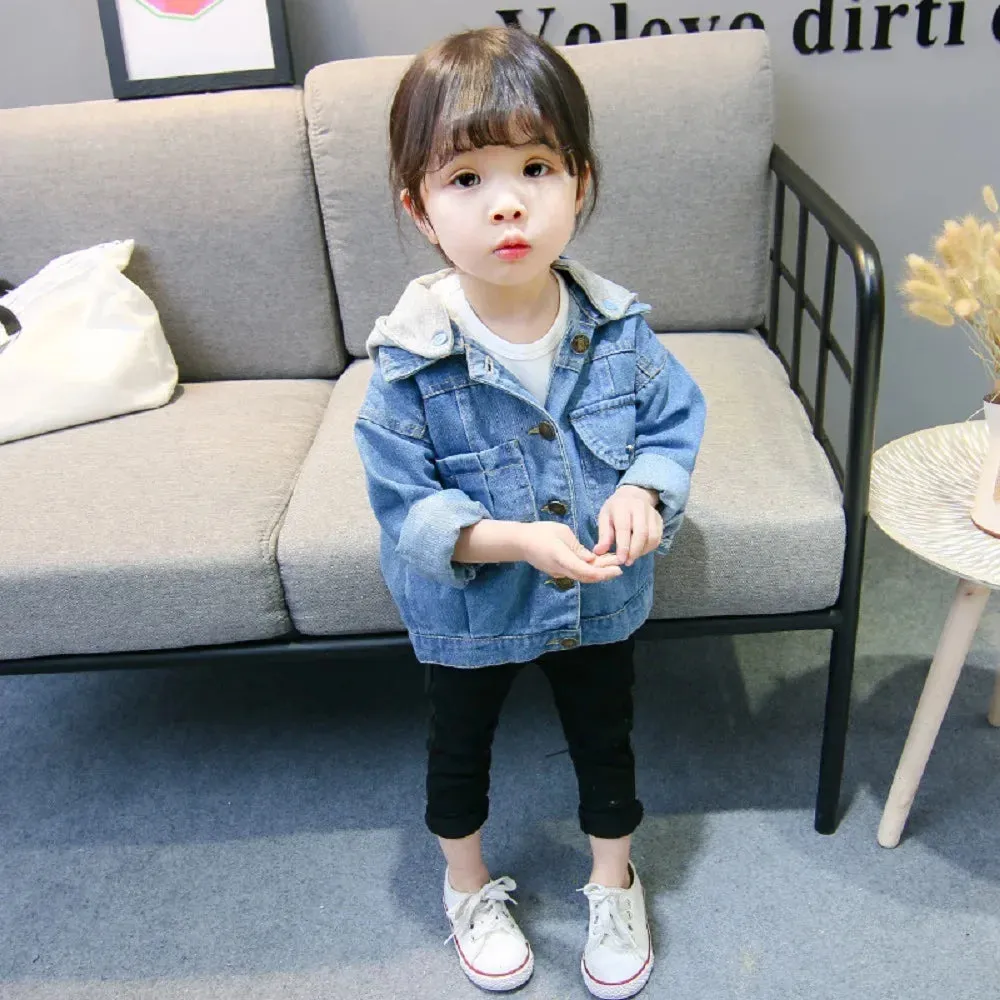 Spring 2-10Yrs Baby Boys Girls Denim Hooded Jacket Kids Clothing Cotton Casual Jeans Outerwear Coats Fall Children Clothes