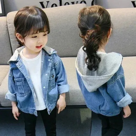 Spring 2-10Yrs Baby Boys Girls Denim Hooded Jacket Kids Clothing Cotton Casual Jeans Outerwear Coats Fall Children Clothes