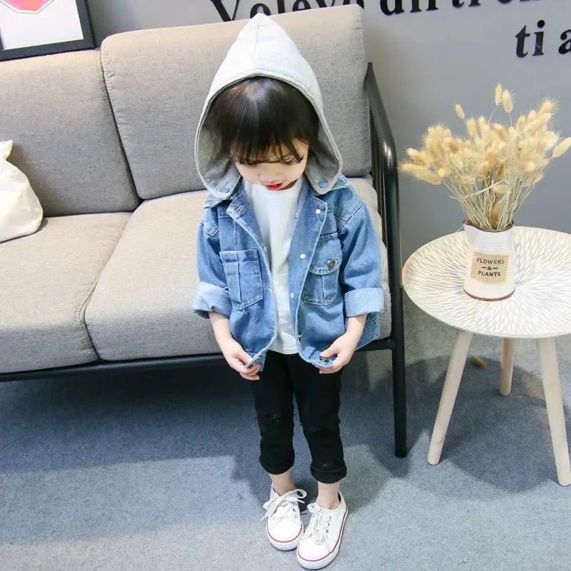 Spring 2-10Yrs Baby Boys Girls Denim Hooded Jacket Kids Clothing Cotton Casual Jeans Outerwear Coats Fall Children Clothes