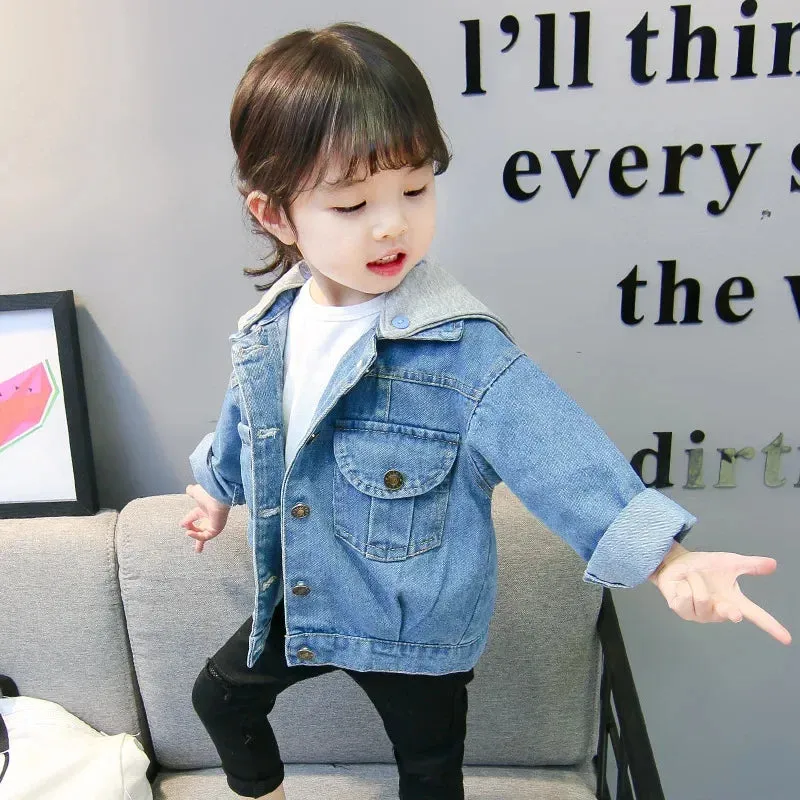 Spring 2-10Yrs Baby Boys Girls Denim Hooded Jacket Kids Clothing Cotton Casual Jeans Outerwear Coats Fall Children Clothes