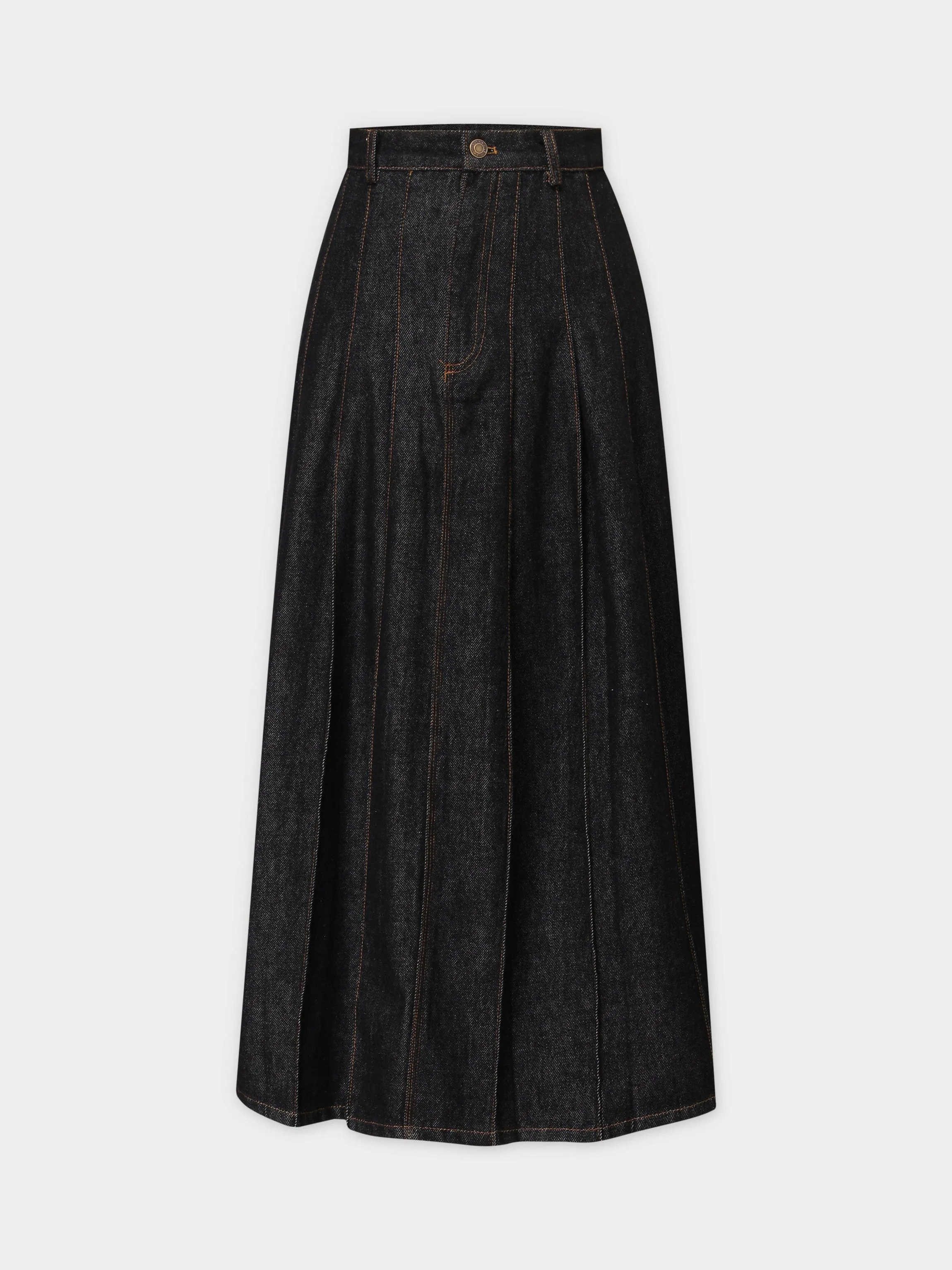 Stitched Pleated Skirt-Black