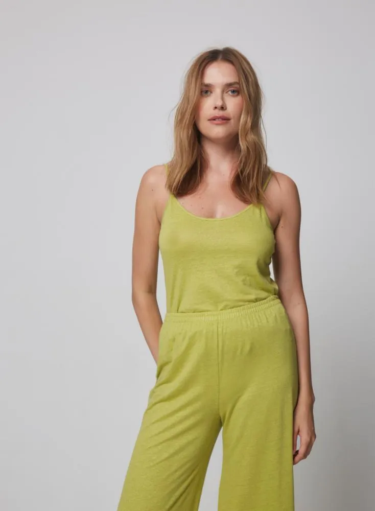 Stretch Linen Spaghetti Camisole - Anis