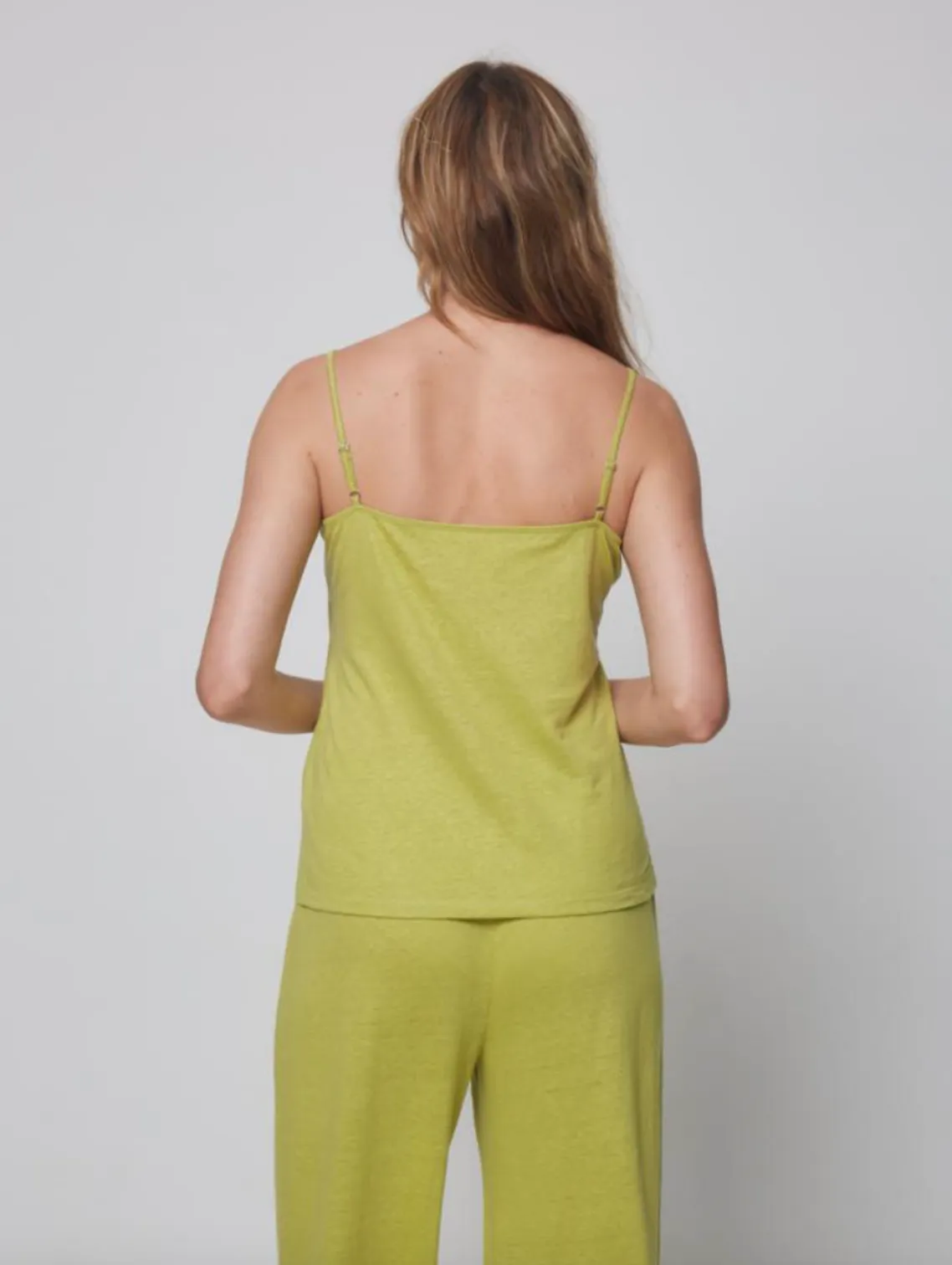 Stretch Linen Spaghetti Camisole - Anis