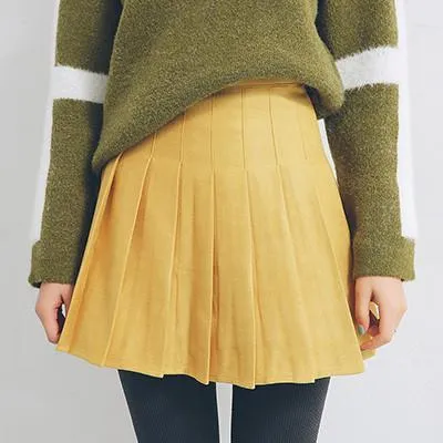 Suede Soft School Pleated Skirt