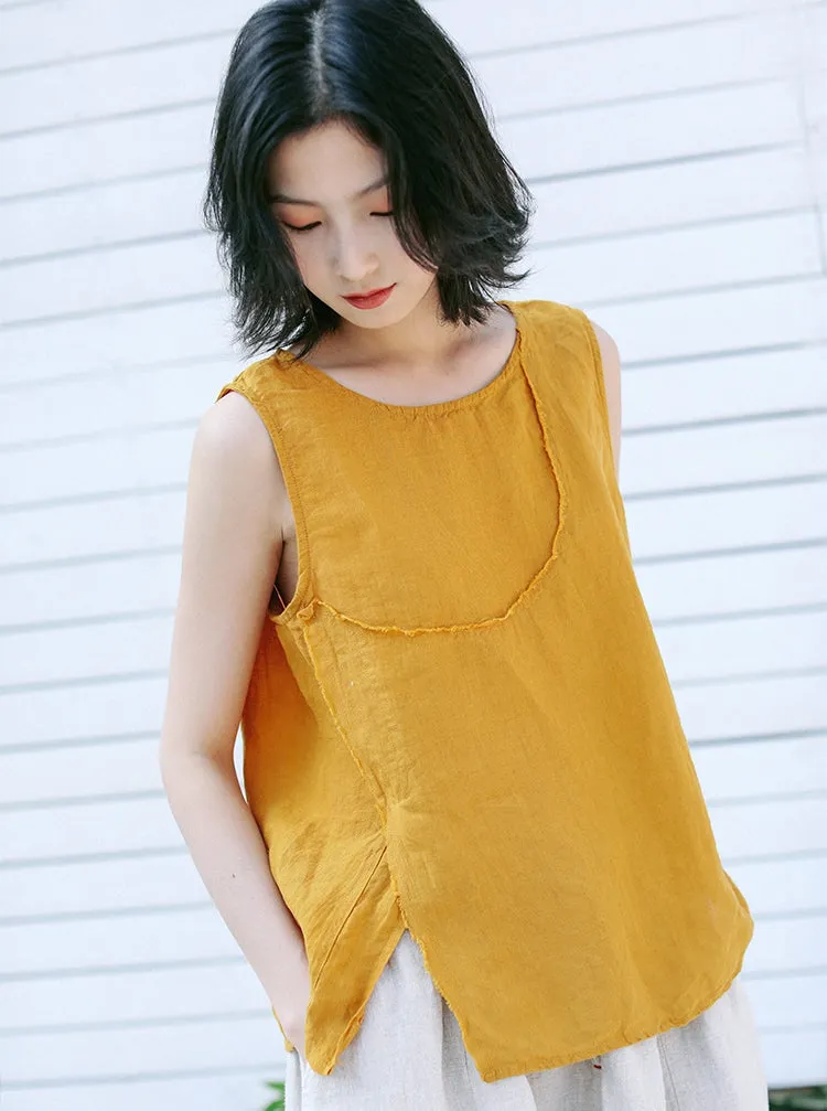 Summer Casual Yellow And Beige Vest Women Loose Cool Tank Top T9413