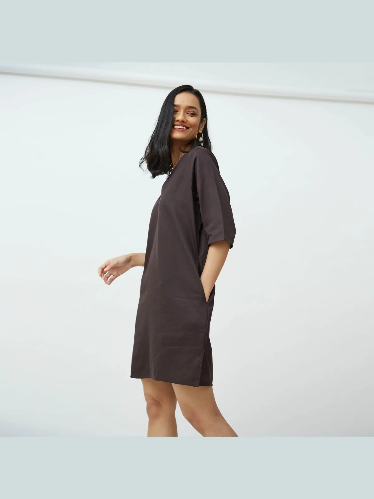 Tencel Solid V-Neck Dress