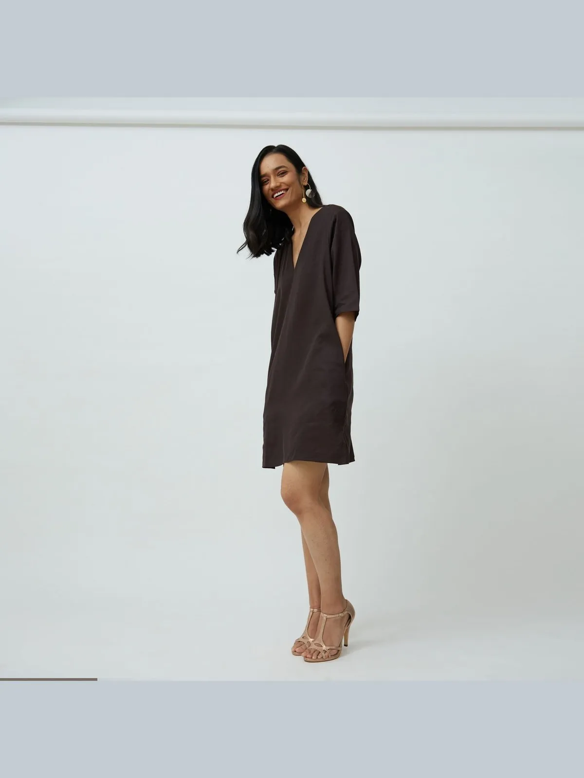 Tencel Solid V-Neck Dress