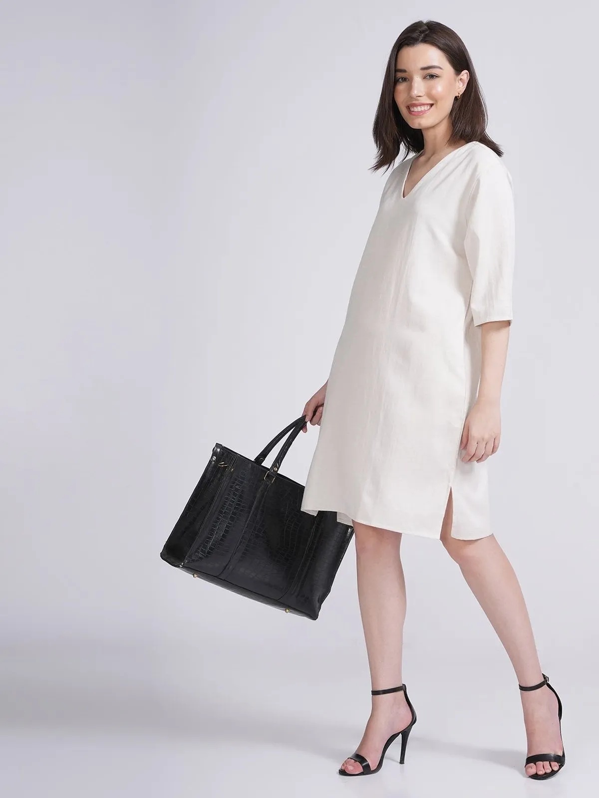 Tencel Solid V-Neck Dress