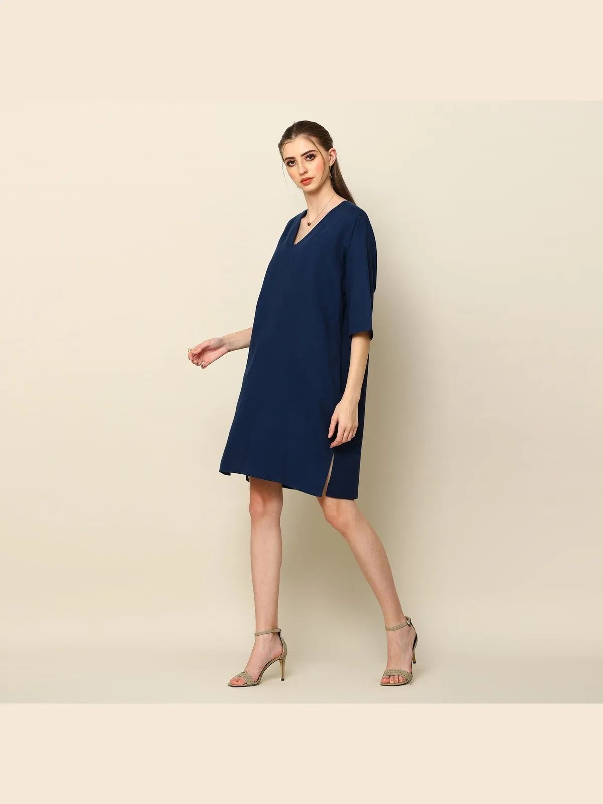 Tencel Solid V-Neck Dress