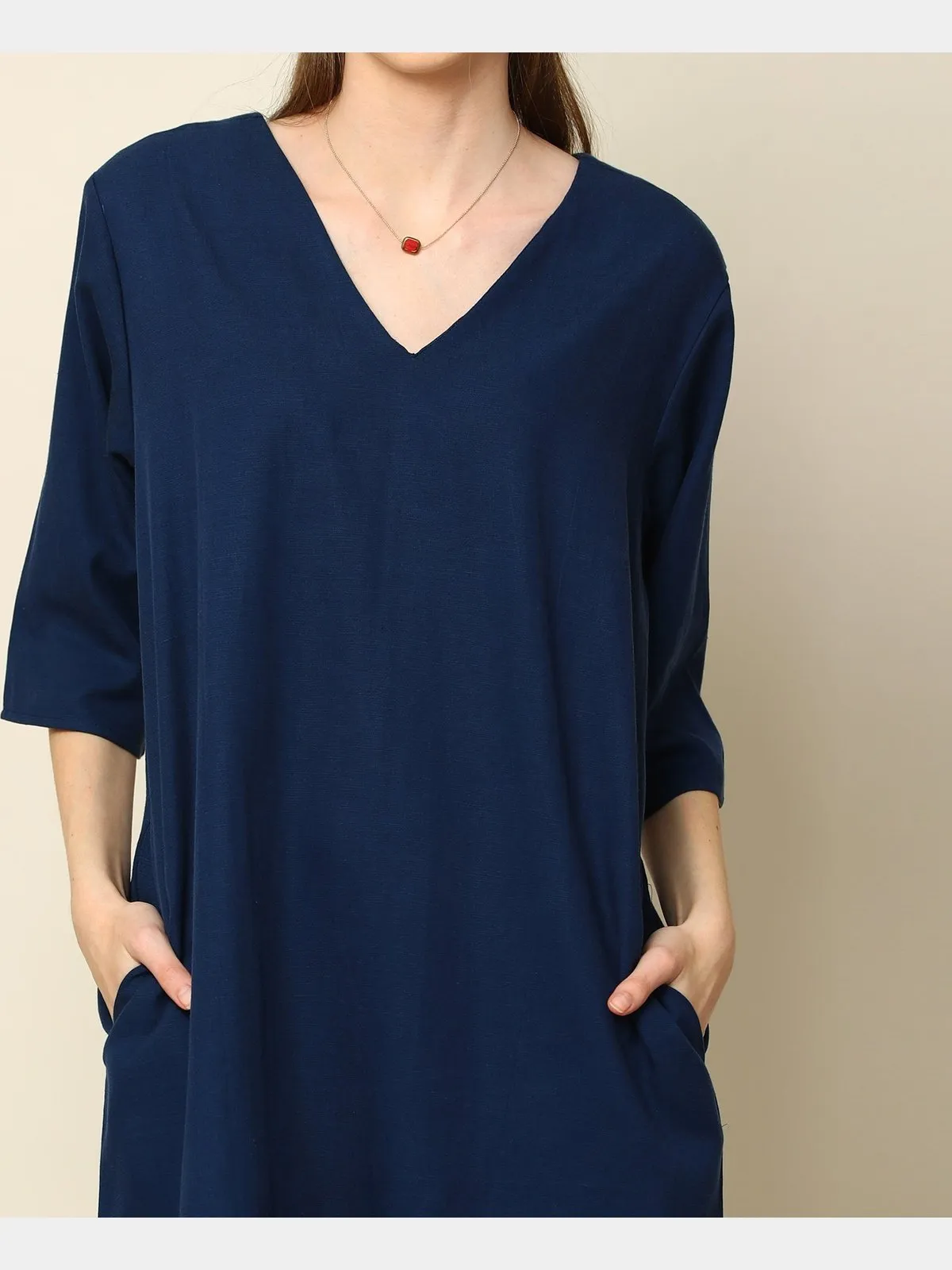 Tencel Solid V-Neck Dress