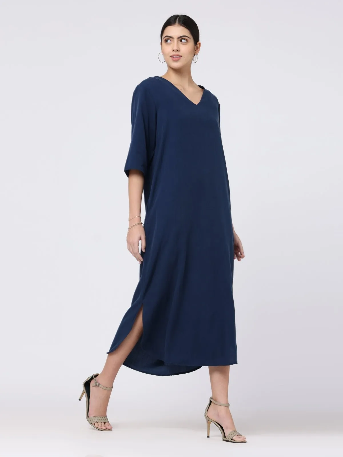 Tencel Solid V-Neck Maxi Dress