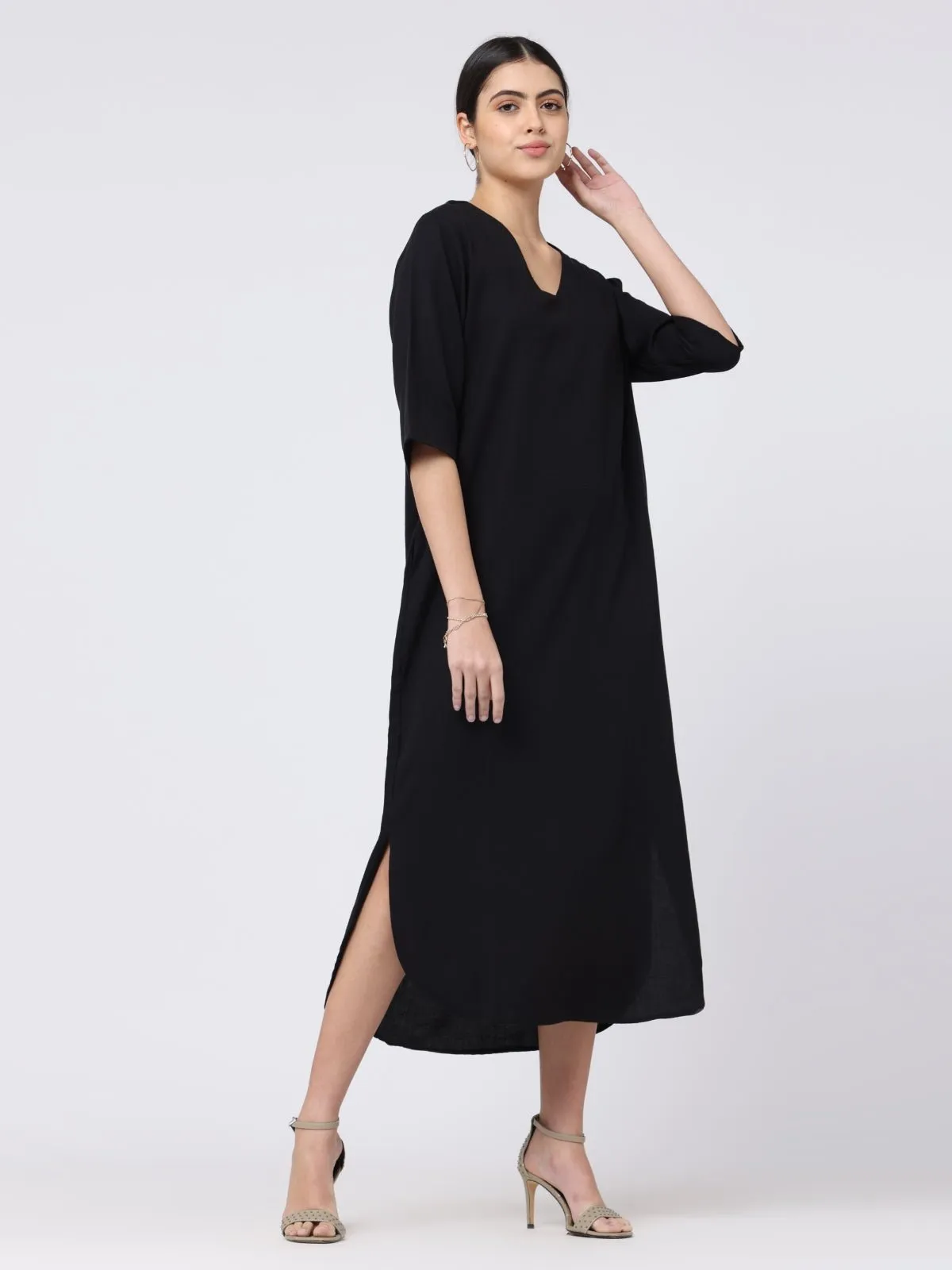 Tencel Solid V-Neck Maxi Dress