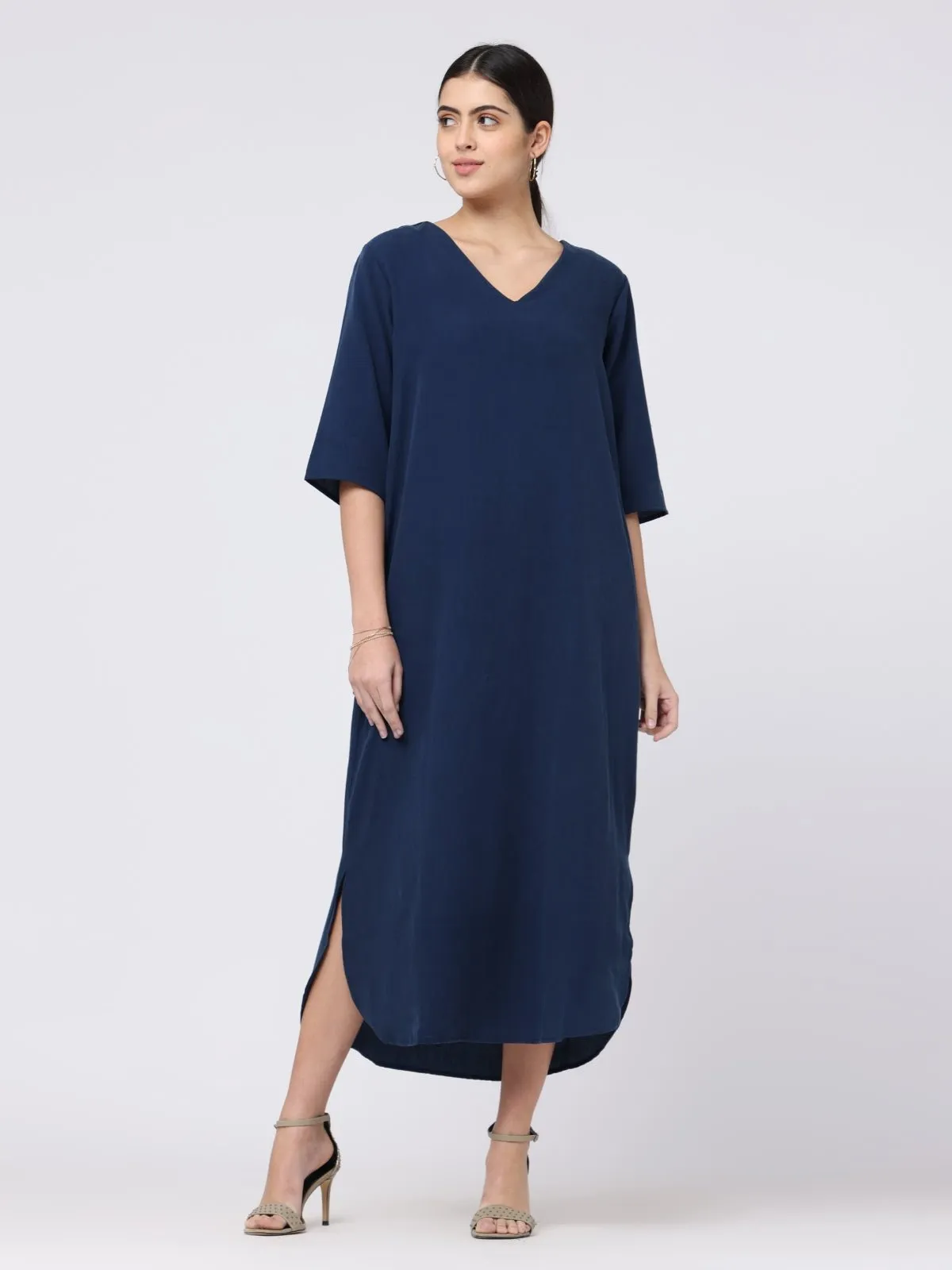 Tencel Solid V-Neck Maxi Dress